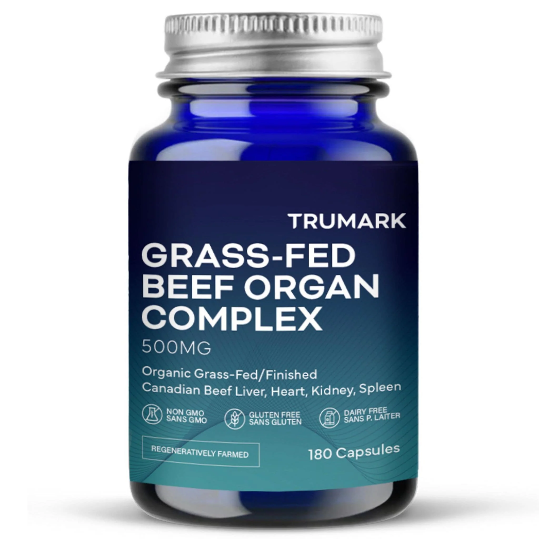 TRUMARK Grass-Fed Beef Organ Complex 500mg, Organic Grass-Fed, Finished Canadian Beef Liver, Heart, Kidney and Spleen, 180 Capsules