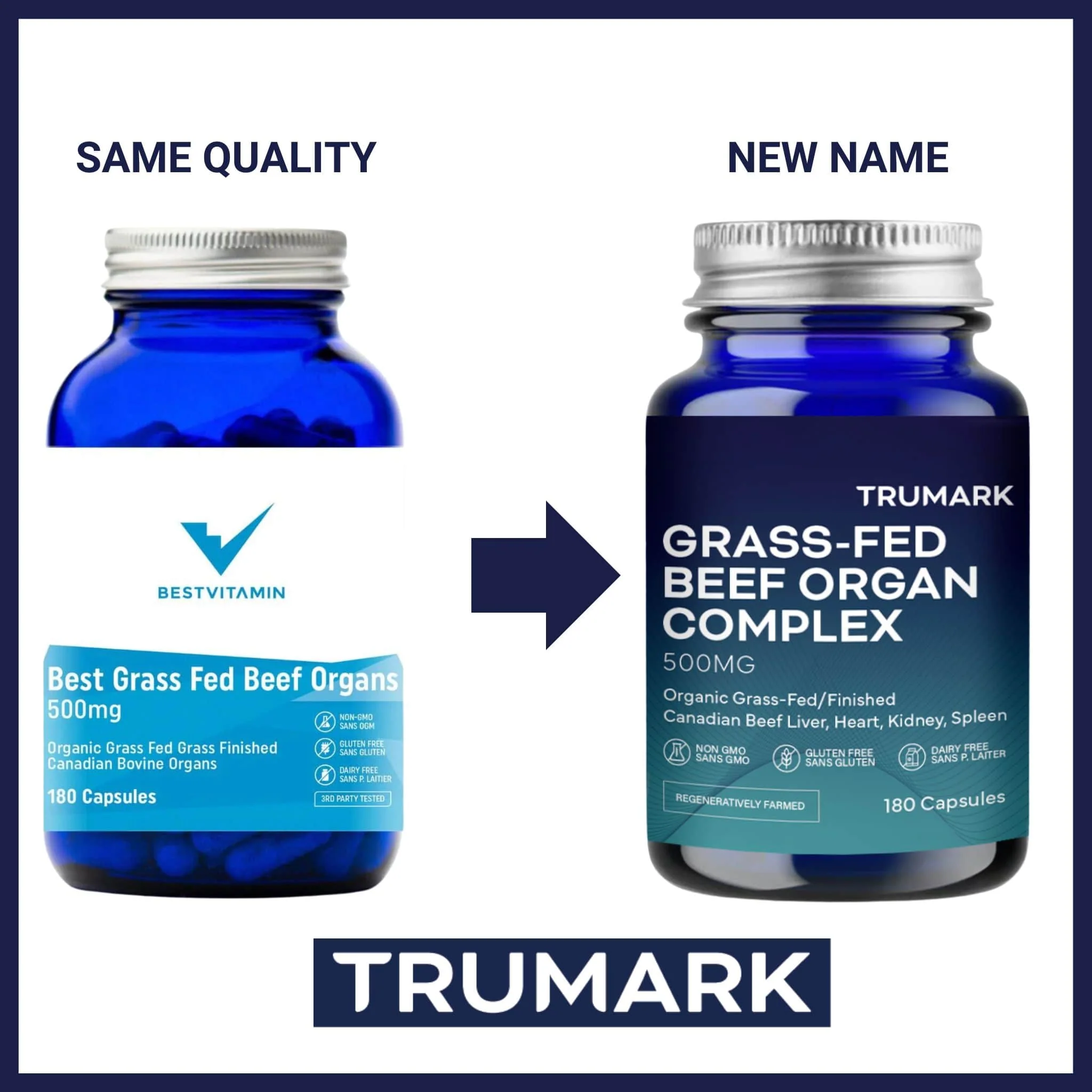 TRUMARK Grass-Fed Beef Organ Complex 500mg, Organic Grass-Fed, Finished Canadian Beef Liver, Heart, Kidney and Spleen, 180 Capsules - Image 5