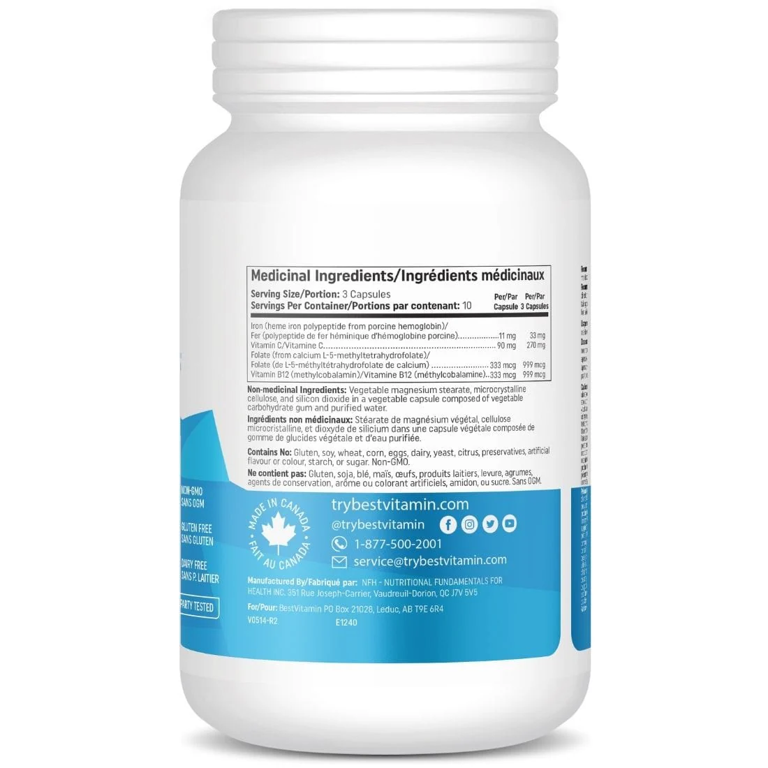 BestVitamin Best Heme Iron 11mg Plus Vitamin C, Folate & B12, Highly bioavailable form of iron, Vegetable Capsules - Image 2