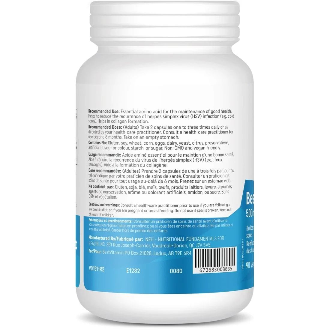 BestVitamin Best L-Lysine, 500mg, Builds Collagen & Reduces Cold Sores, 90 Vegetable Capsules, Clearance 50% Off, Final Sale - Image 2