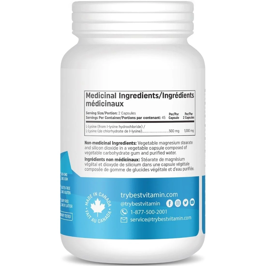 BestVitamin Best L-Lysine, 500mg, Builds Collagen & Reduces Cold Sores, 90 Vegetable Capsules, Clearance 50% Off, Final Sale - Image 3