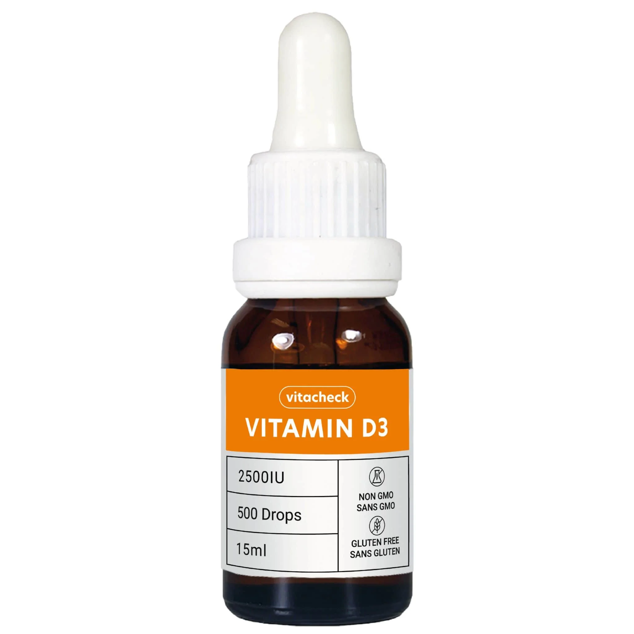 Vitacheck Vitamin D3 2500IU Liquid Drops with Organic Olive Oil, 500 Servings, 15ml