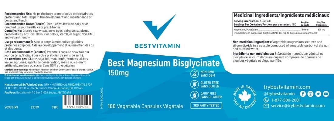 BestVitamin Best Magnesium Bisglycinate 150mg, Extra Gentle, Non-GMO - Image 4