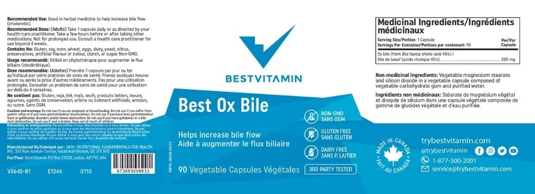 BestVitamin Best Ox Bile 500mg, Increase bile flow & aid digestion, 90 Vegetable Capsules - Image 4