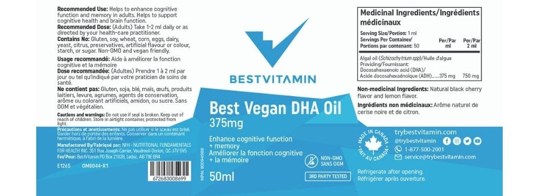 BestVitamin Best Vegan DHA Oil, Concentrated 375mg DHA, Omega Algae Oil, 50ml, 50 Servings - Image 4