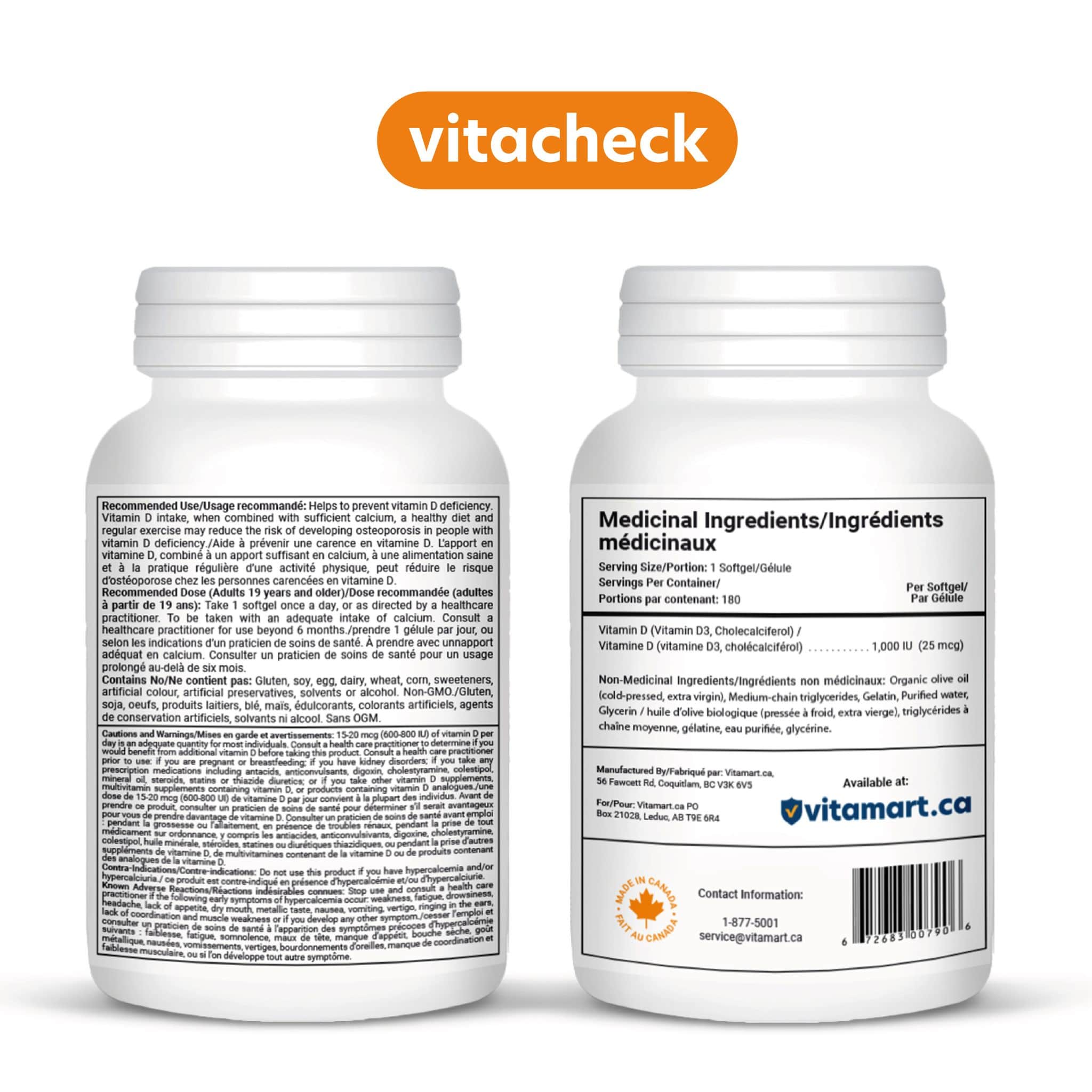 Vitacheck Vitamin D3 1000IU Softgels, In Organic Olive Oil For Better Absorption, 180 Softgels CLEARANCE 25% Off, Exp 9/27 Final Sale - Image 12