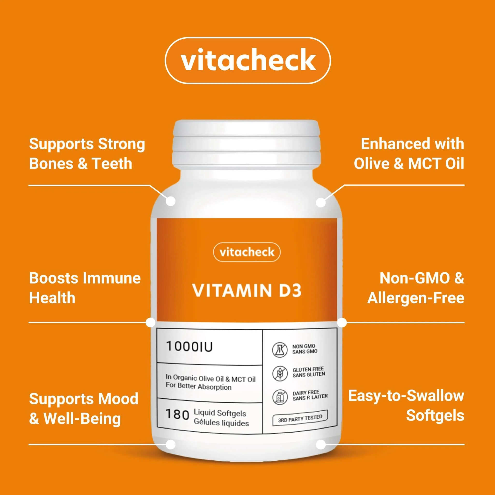 Vitacheck Vitamin D3 1000IU Softgels, In Organic Olive Oil For Better Absorption, 180 Softgels CLEARANCE 25% Off, Exp 9/27 Final Sale - Image 6