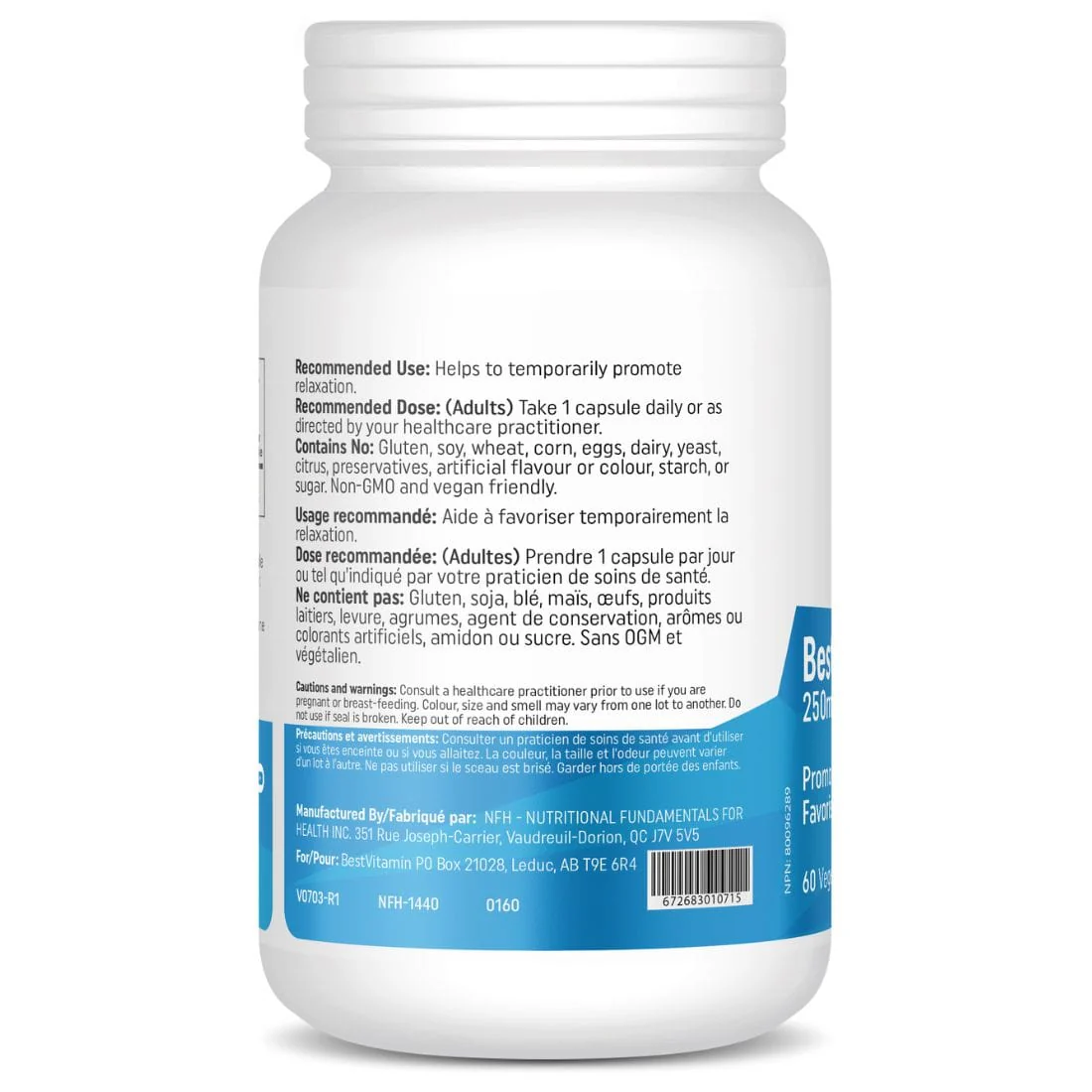 BestVitamin Best Theanine 250mg, Help Improve Sleep & Promotes Relaxation, 60 Vegetable Capsules, Clearance 50% Off, Final Sale - Image 3