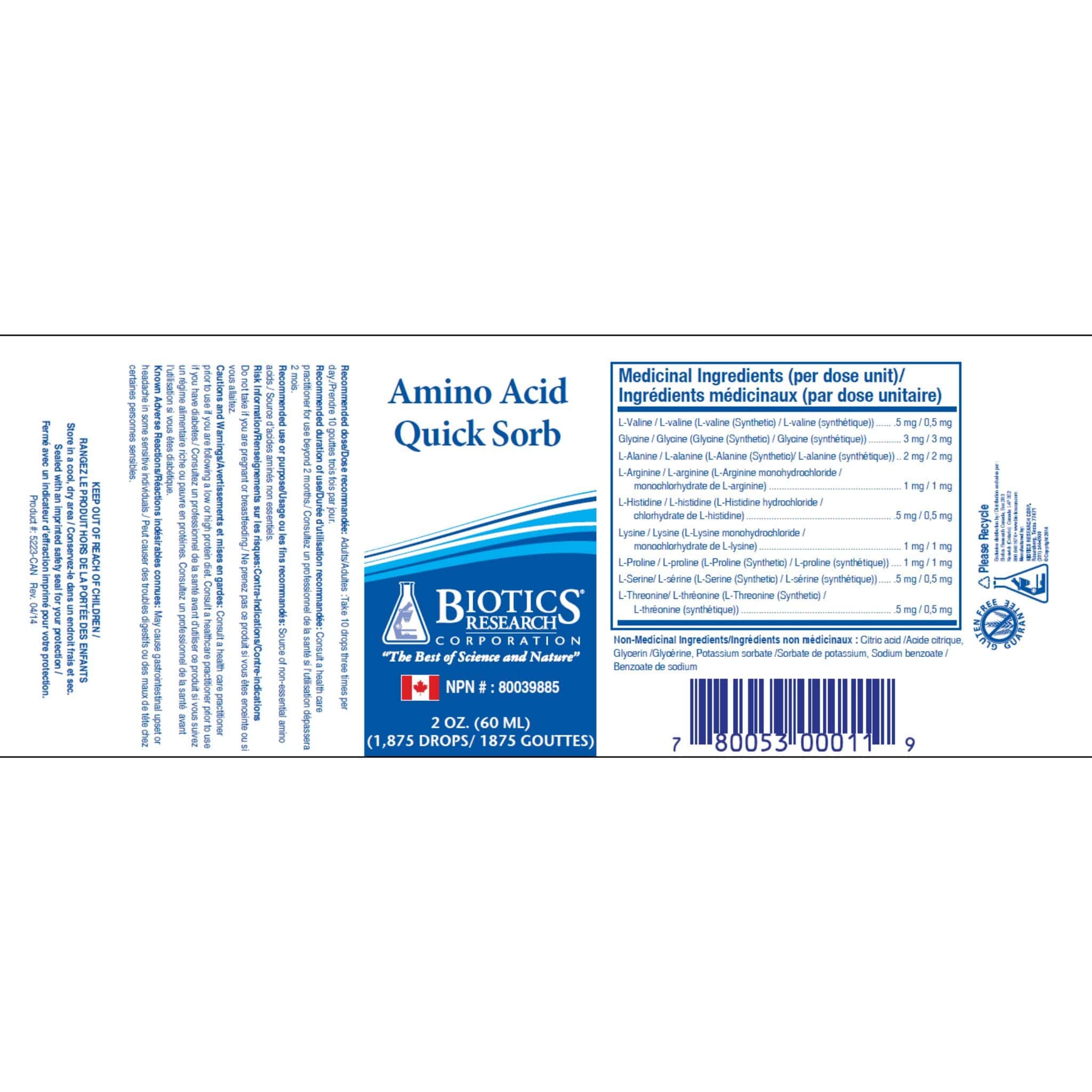 Biotics Research Amino Acid Quick-Sorb, Liquid Glycogenic Amino Acids for Energy and Blood Sugar Support, 60ml - Image 2