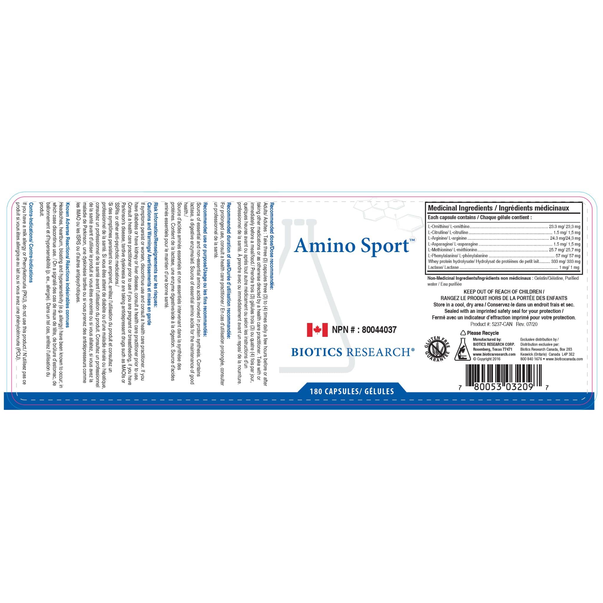 Biotics Research Amino Sport, Essential and Non-Essential Amino Acids with Digestive Enzyme Support, 180 Capsules - Image 2