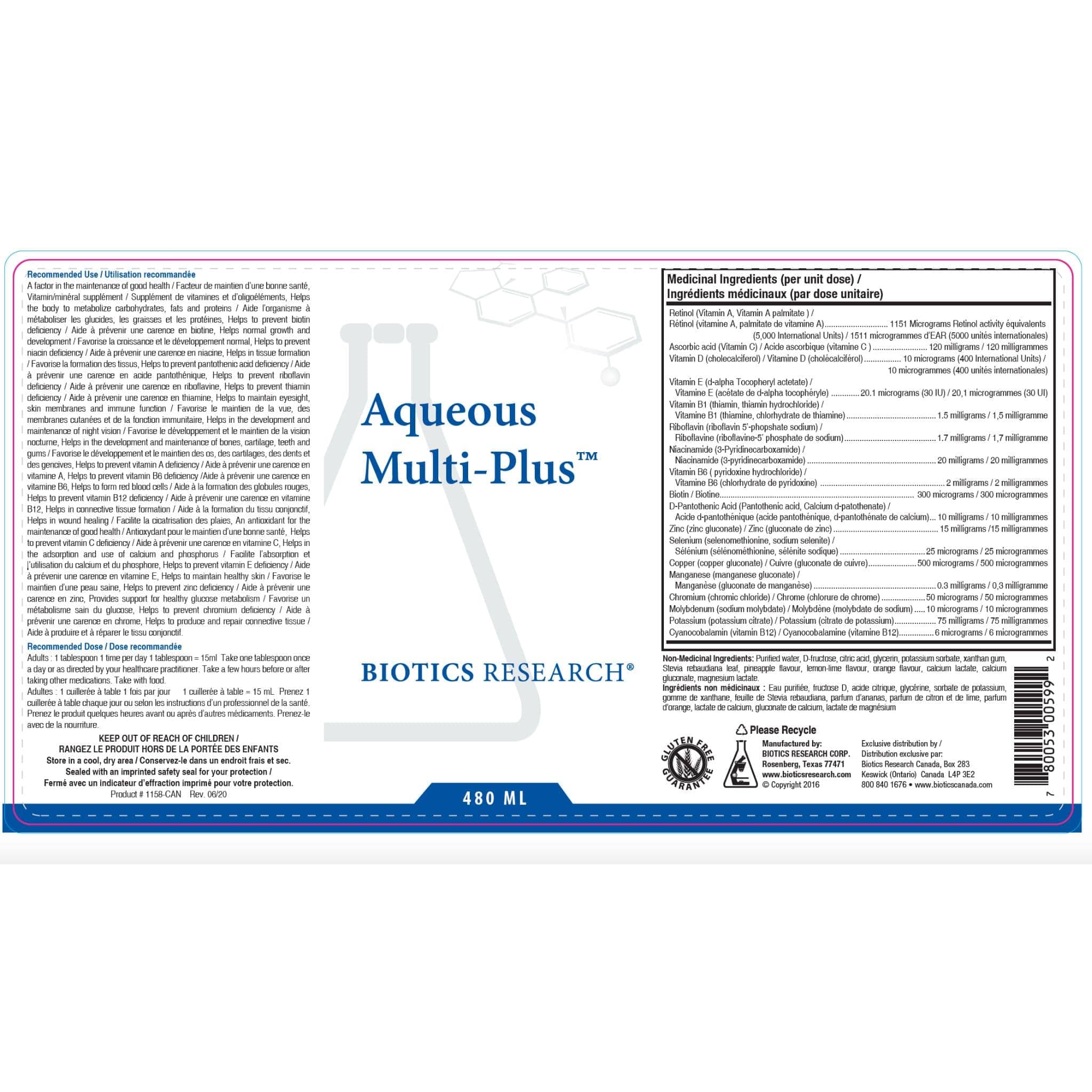 Biotics Research Aqueous Multi-Plus, Liquid Multivitamin and Mineral Support for Adults and Kids, 480ml - Image 2