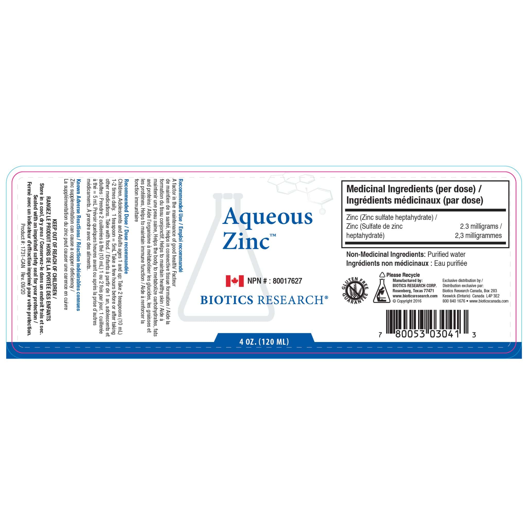 Biotics Research Aqueous Zinc, Liquid Supplement for Immune Support, Skin & Hair Health, Wound Healing, 120ml - Image 2