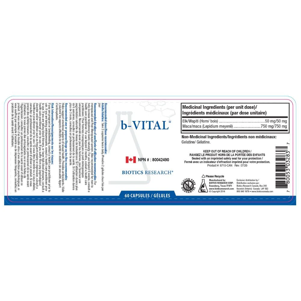 Biotics Research b-Vital, Augments Testosterone, Hormone and LIbido Support, Energy Booster, 60 Capsules - Image 2