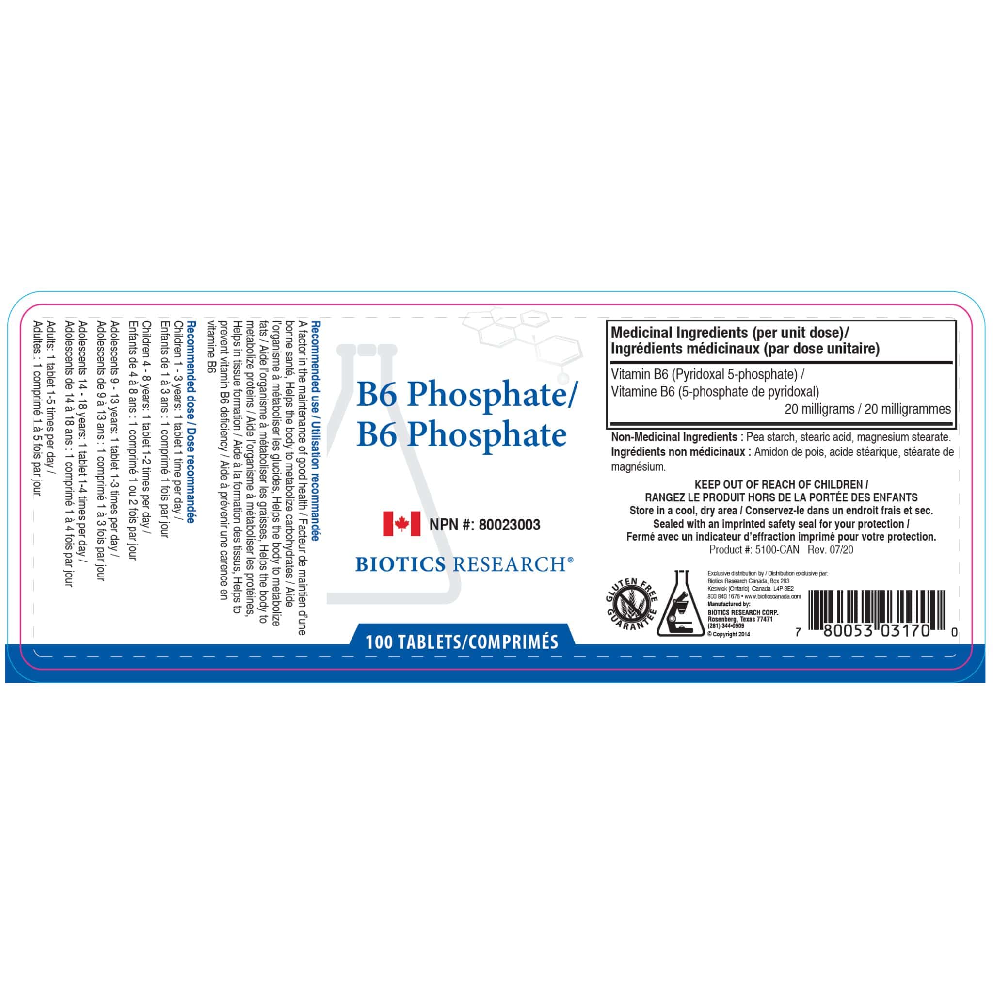 Biotics Research B6 Phosphate, P-5-P, Adrenal Support, 100 Tablets - Image 2