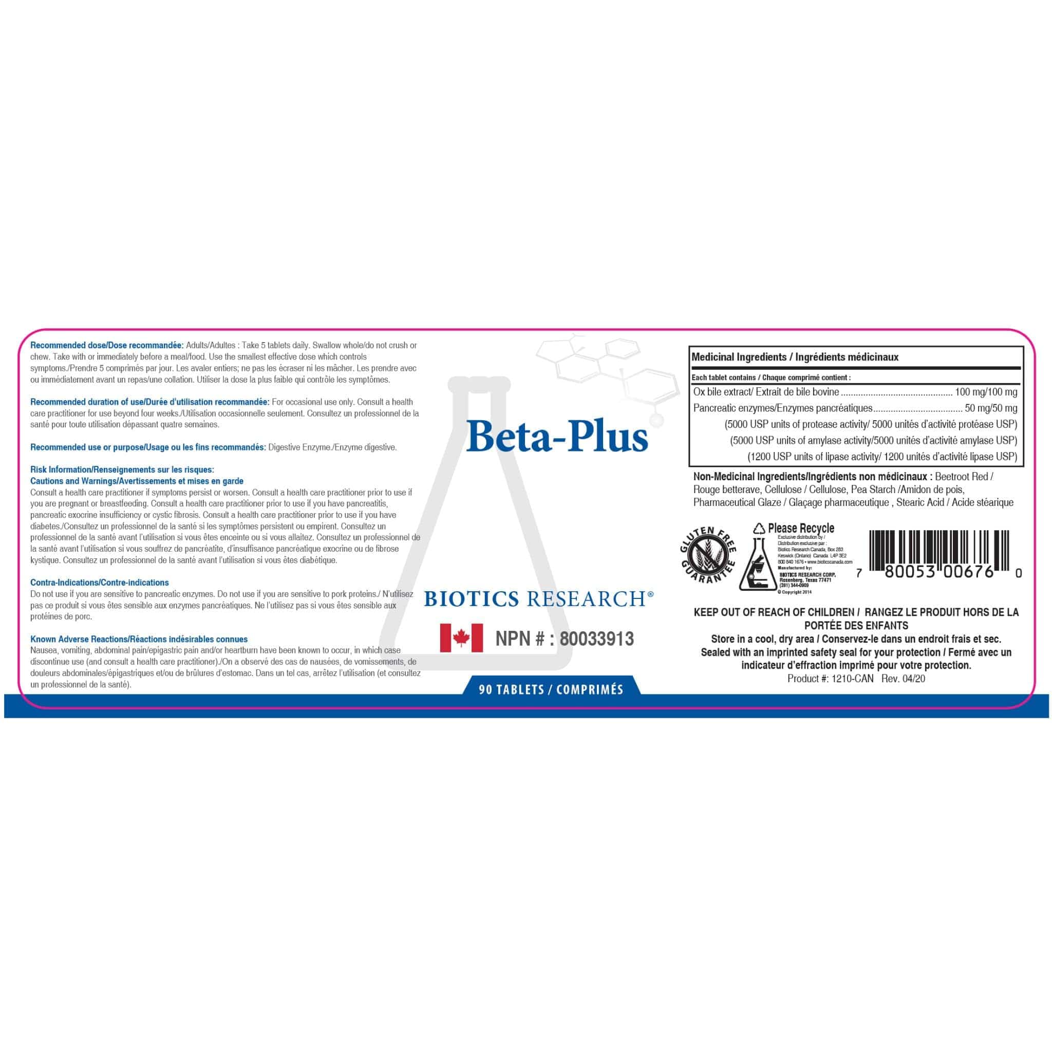 Biotics Research Beta-Plus, Ox Bile and Pancreatic Enzymes, 90-180 Tablets - Image 2