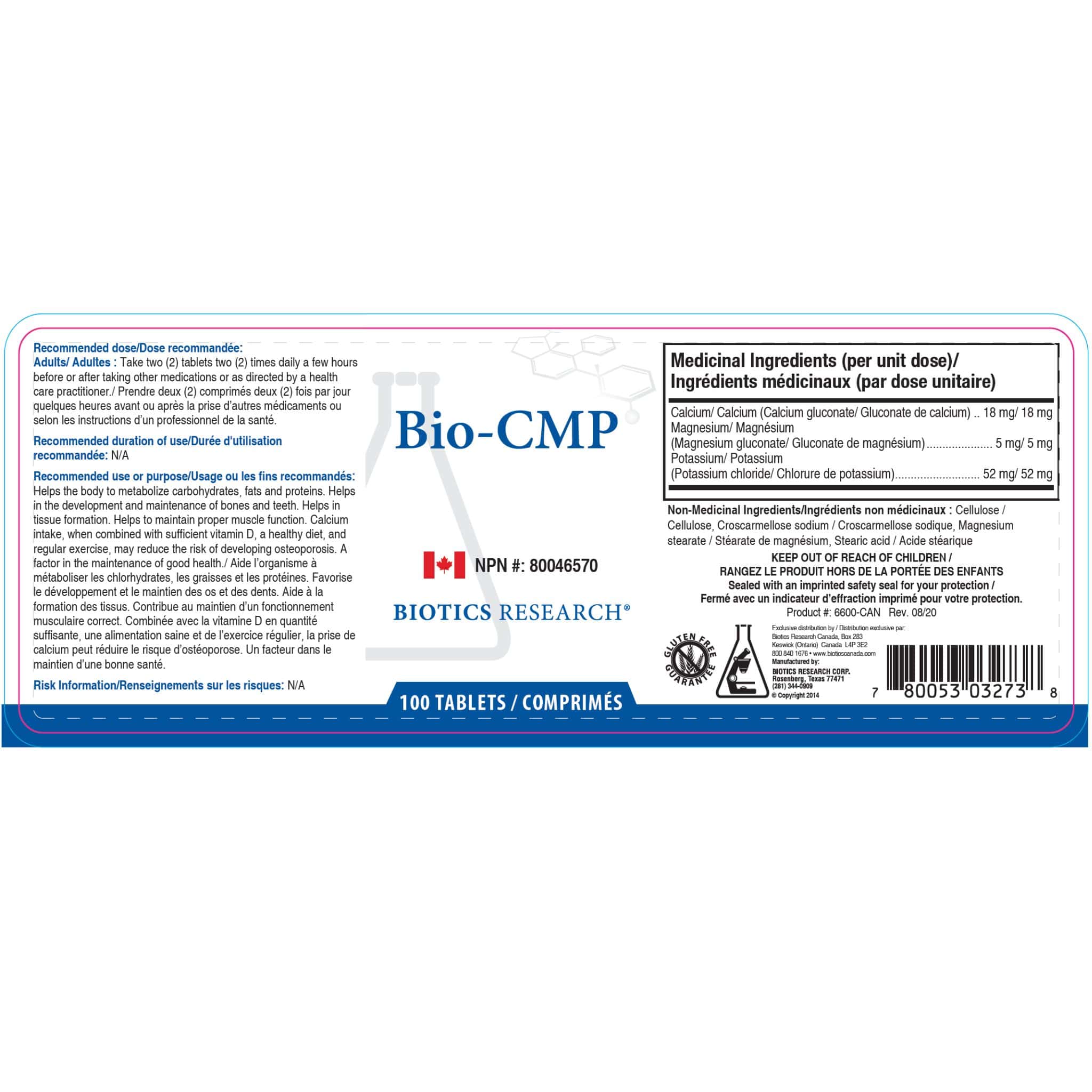 Biotics Research Bio-CMP, Calcium, Magnesium, Potassium Support, 100 Tablets - Image 2