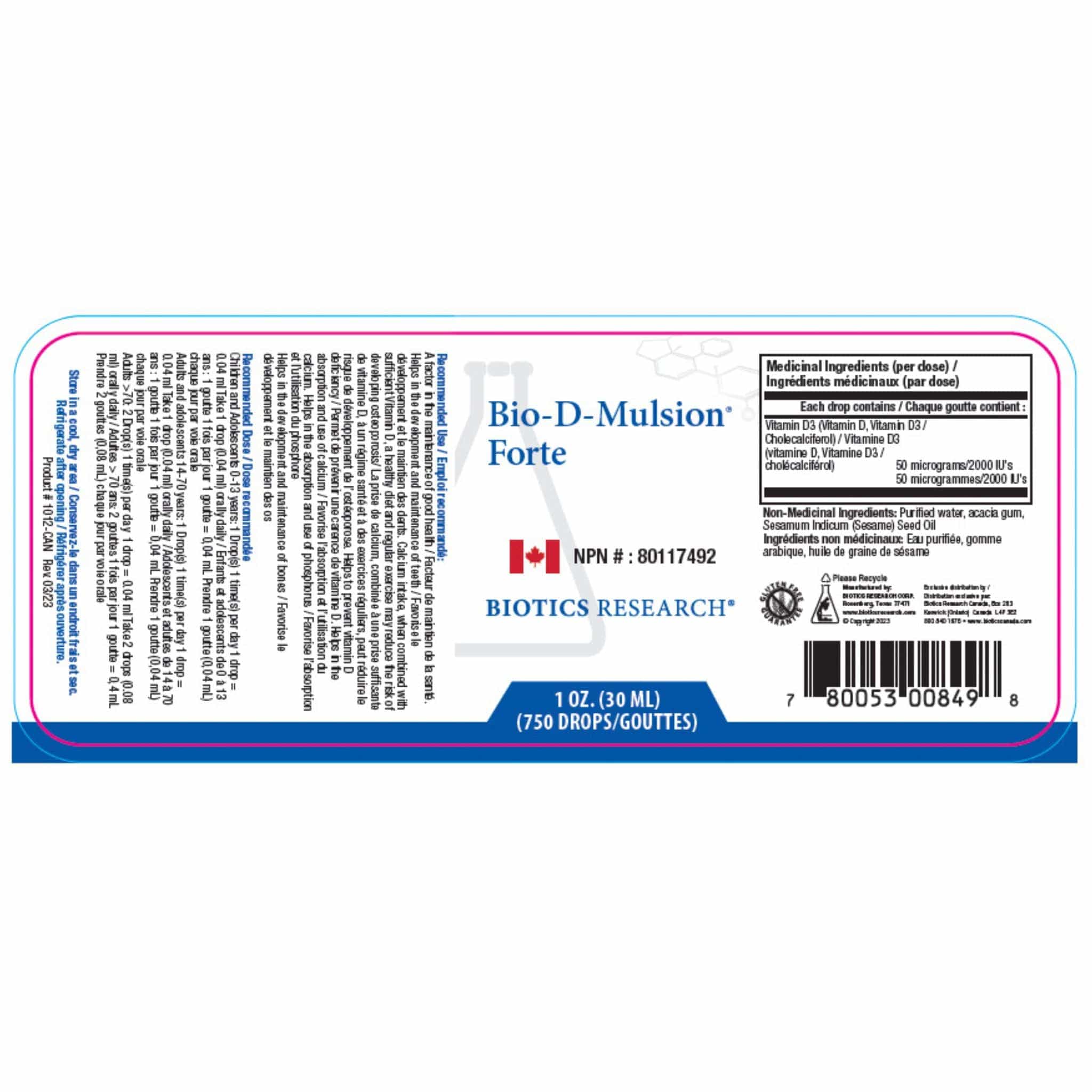 Biotics Research Bio-D-Mulsion Forte 2000IU, Vitamin D Drops, 30ml - Image 2