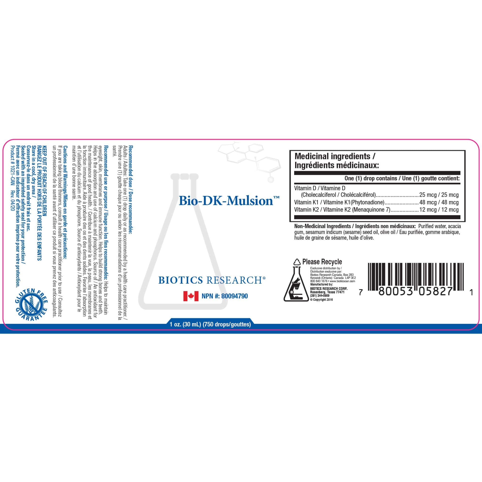 Biotics Research Bio-DK-Mulsion Liquid Drops, Vitamin D3 1000IU and Vitamin K 60mcg, 30ml - Image 2