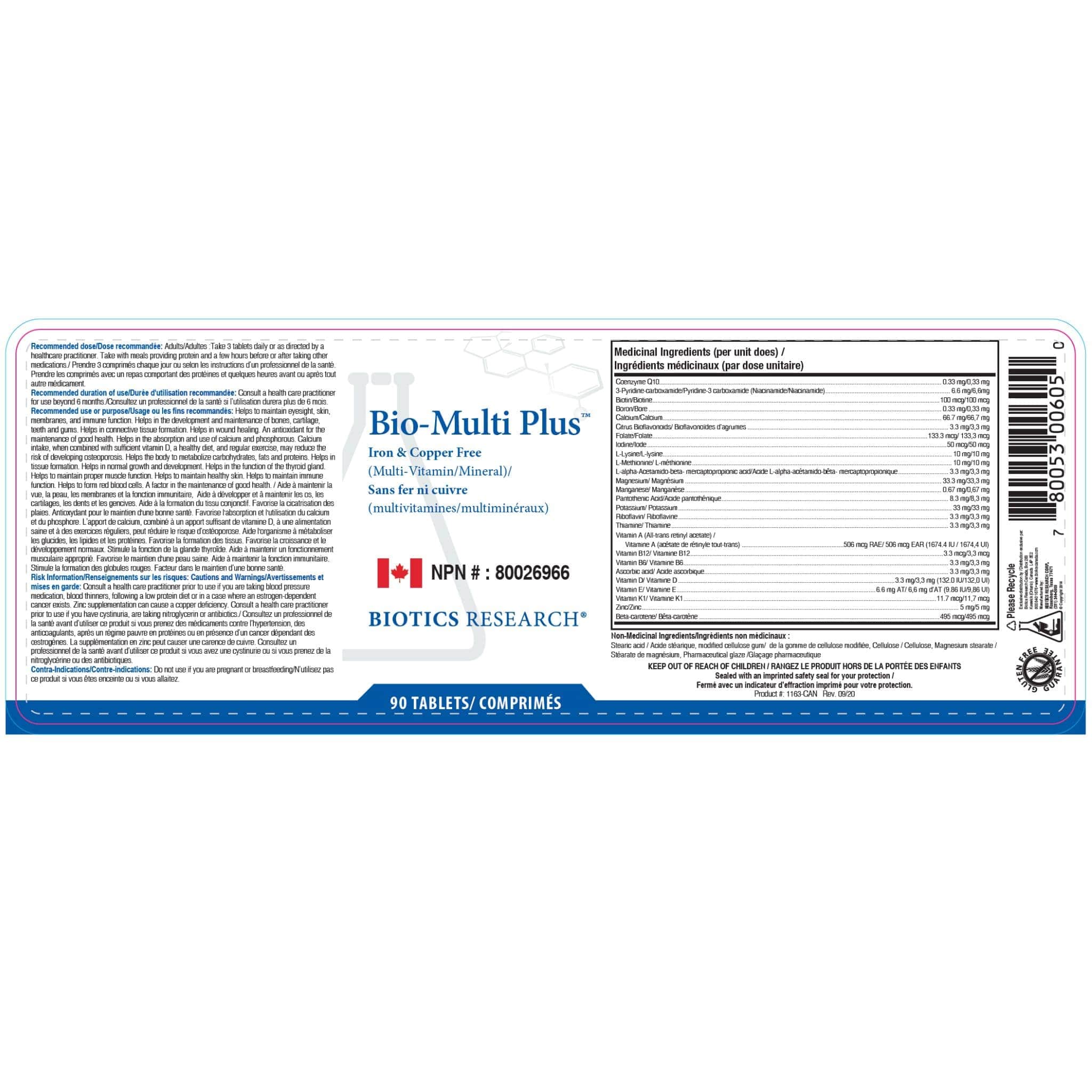 Biotics Research Bio-Multi-Plus Iron and Copper Free, Broad Spectrum Multivitamin and Multimineral Support, 90-270 Tablets - Image 2