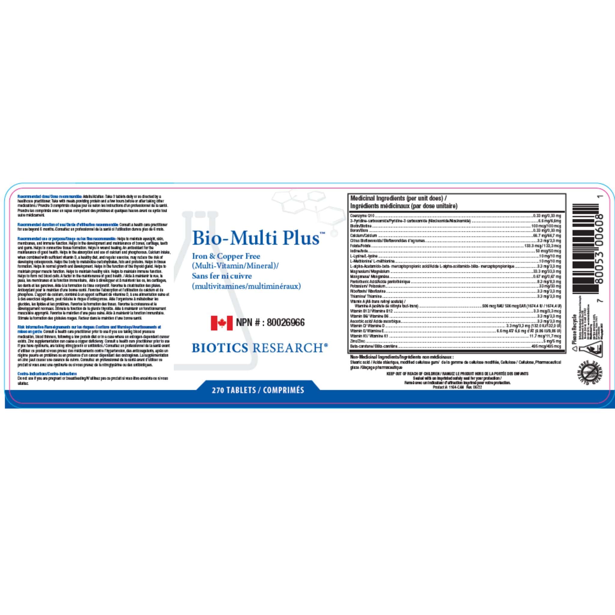 Biotics Research Bio-Multi-Plus Iron and Copper Free, Broad Spectrum Multivitamin and Multimineral Support, 90-270 Tablets - Image 4