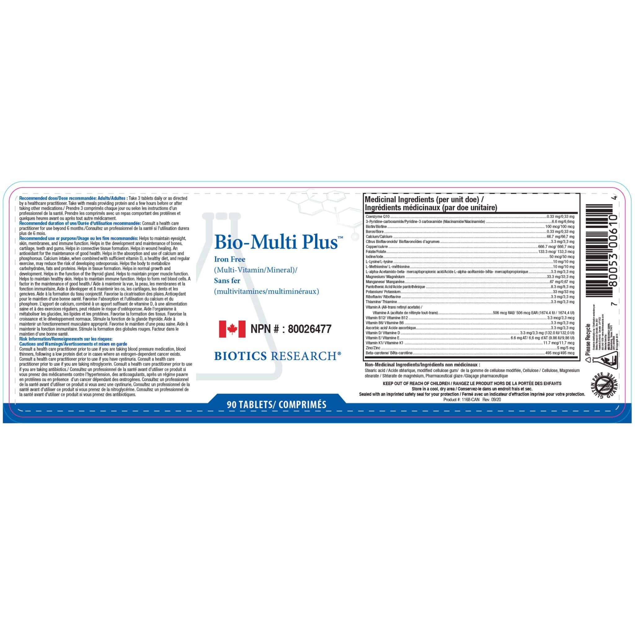 Biotics Research Bio-Multi-Plus Iron Free, Multivitamin and Multimineral Support, 90 Tablets - Image 2