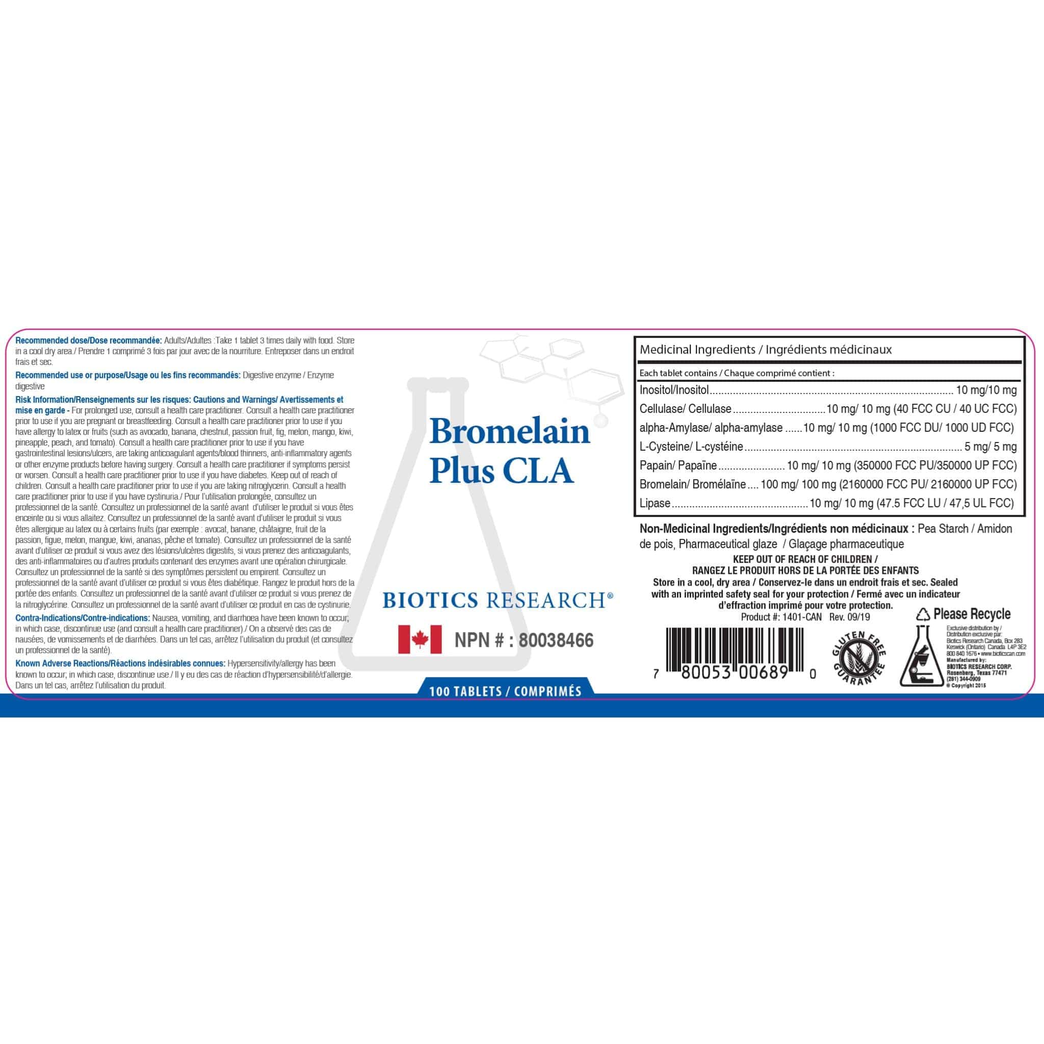 Biotics Research Bromelain Plus CLA, Lactose-Free Digestive Enzyme & Inflammation Support, 100 Tablets - Image 2