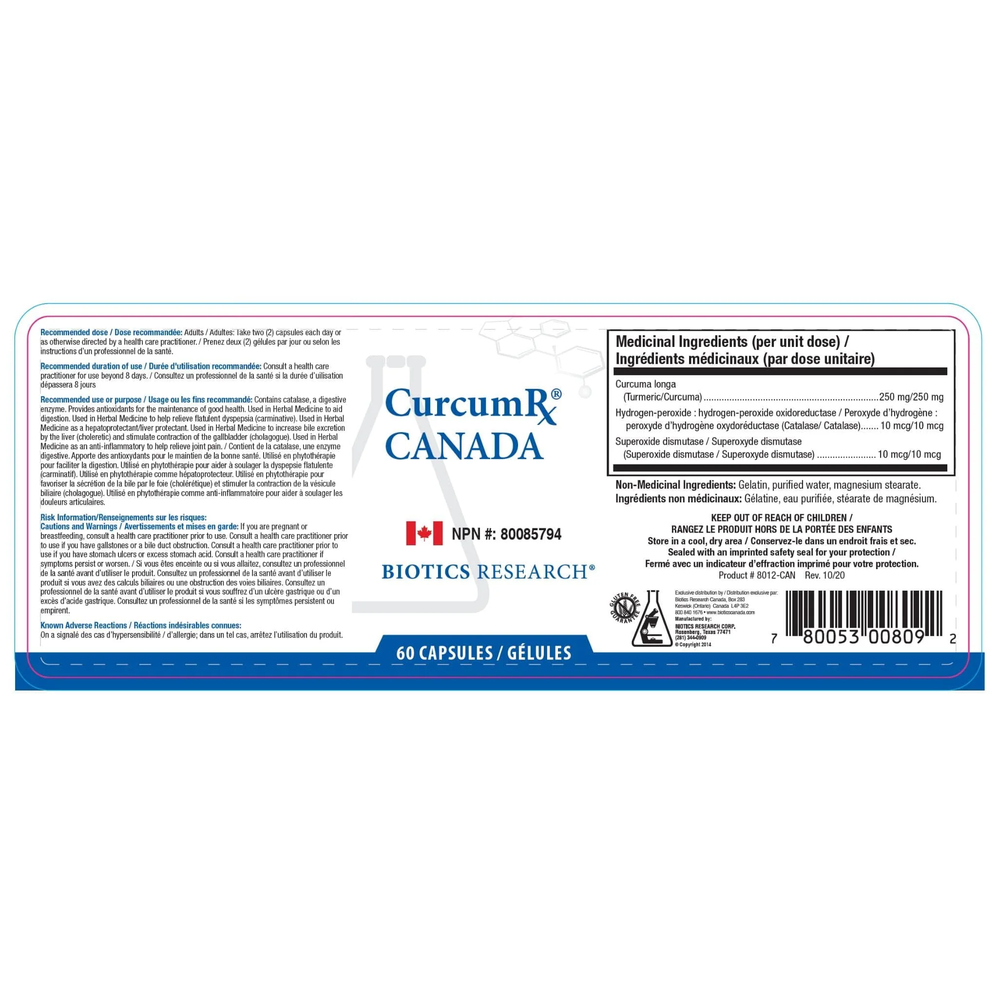 Biotics Research CurcumRx Canada, All Natural Turmeric, Curcumin 5-6X Better Bioavailability, 60 Capsules - Image 2