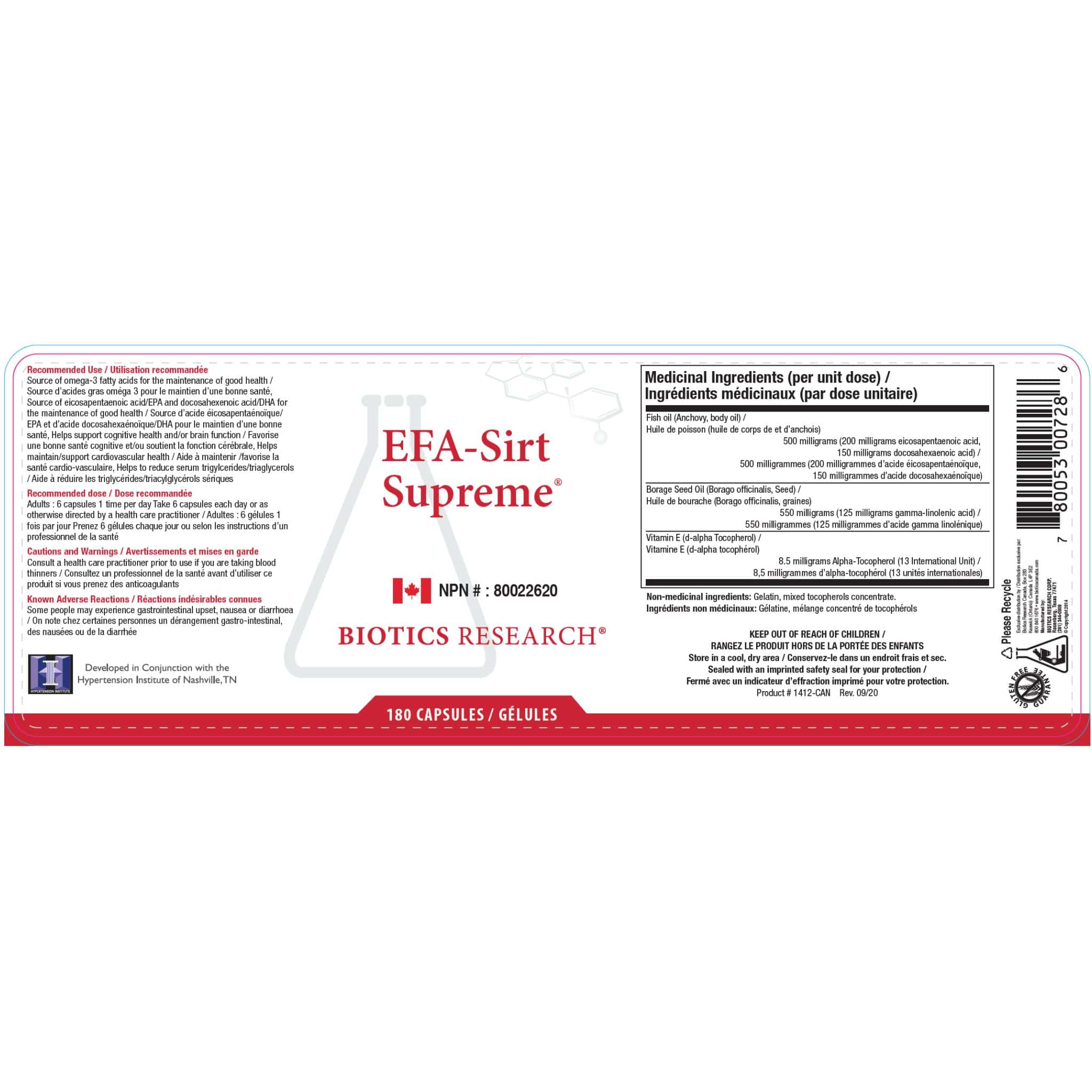 Biotics Research EFA-Sirt Supreme, EPA, DHA & GLA Omega-3/6 Blend with Gamma-Tocopherol, 180 Capsules - Image 2