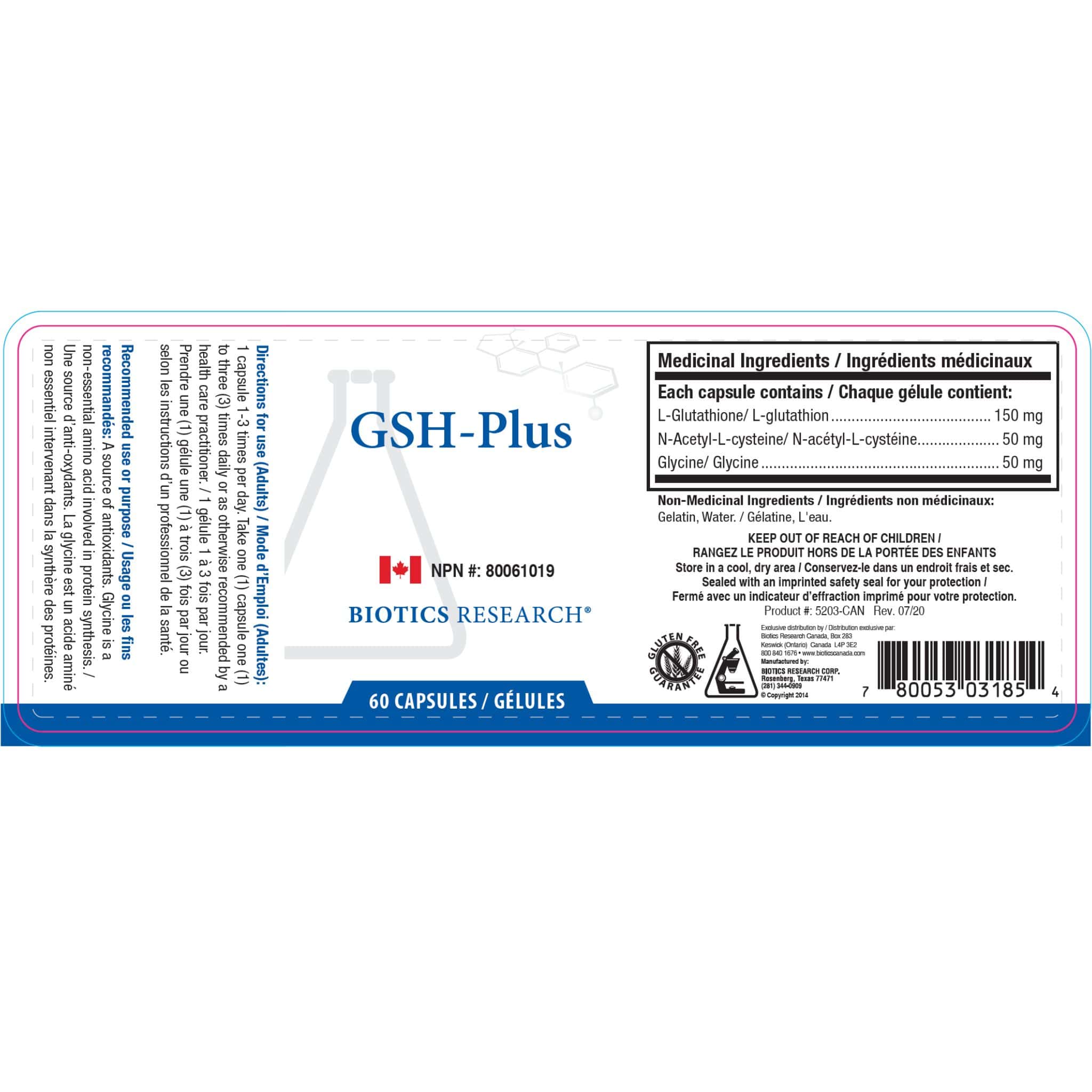 Biotics Research GSH-Plus, L-Glutathione 150mg, 60 Capsules - Image 2