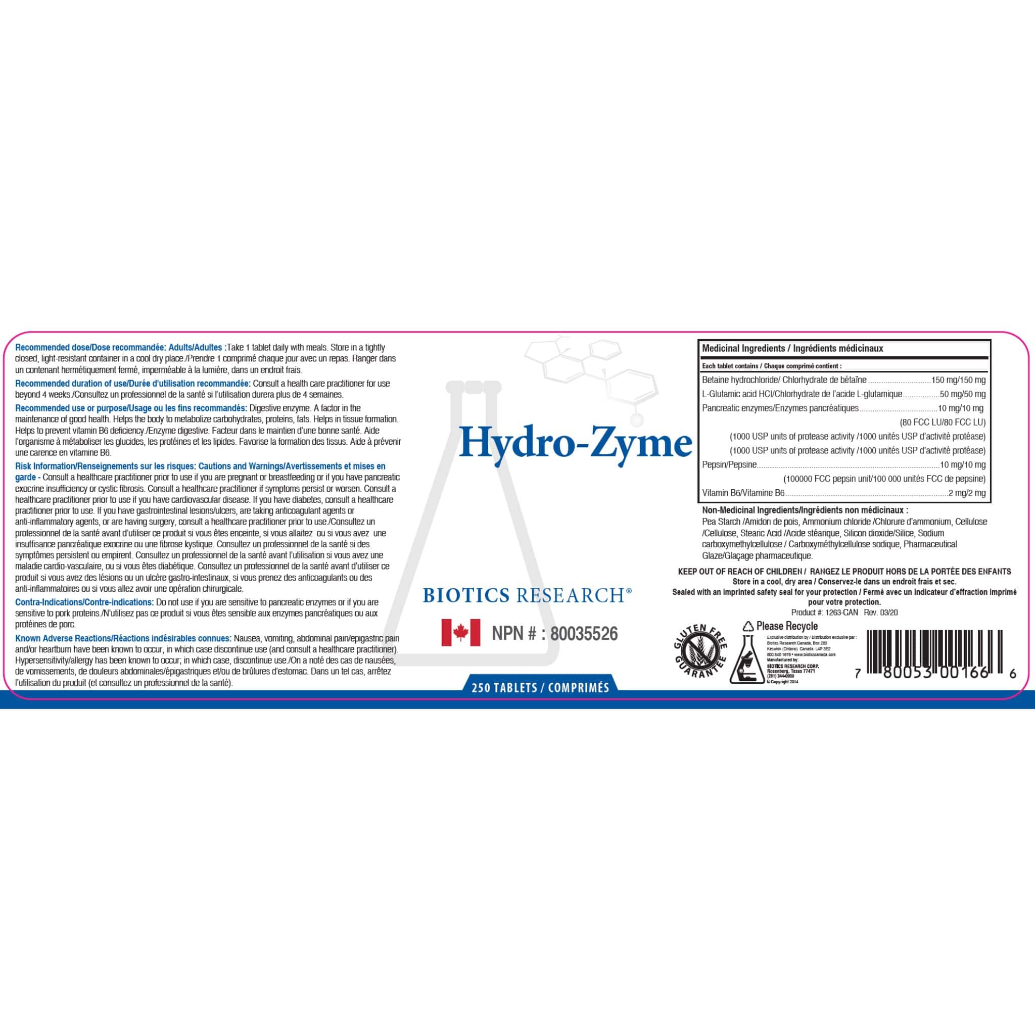 Biotics Research Hydro-Zyme, HCI + Enzymes, 90-250 Tablets - Image 4