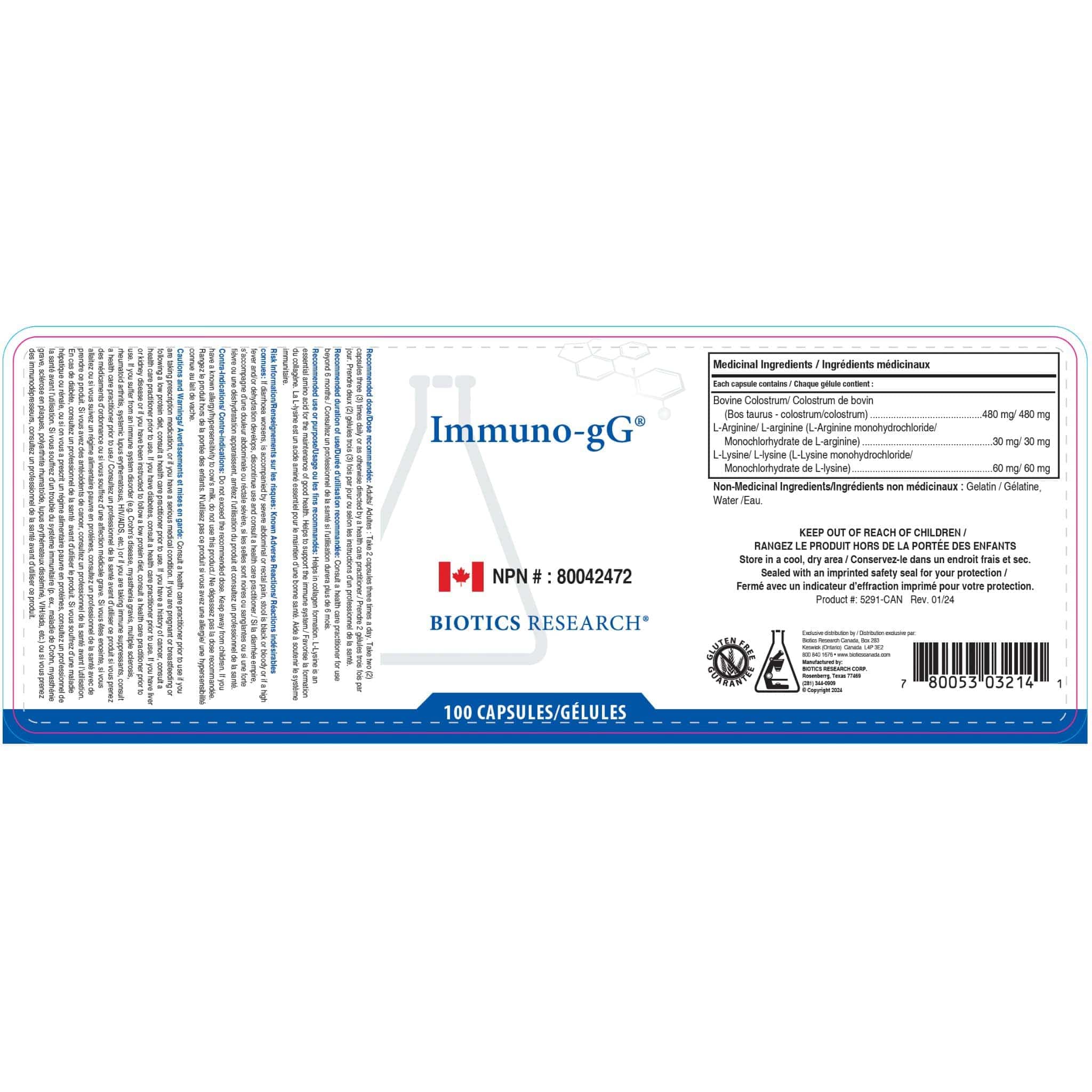 Biotics Research Immuno-gG, Supports Immune and Gut Health with Bovine Colostrum, 100 Capsules - Image 2