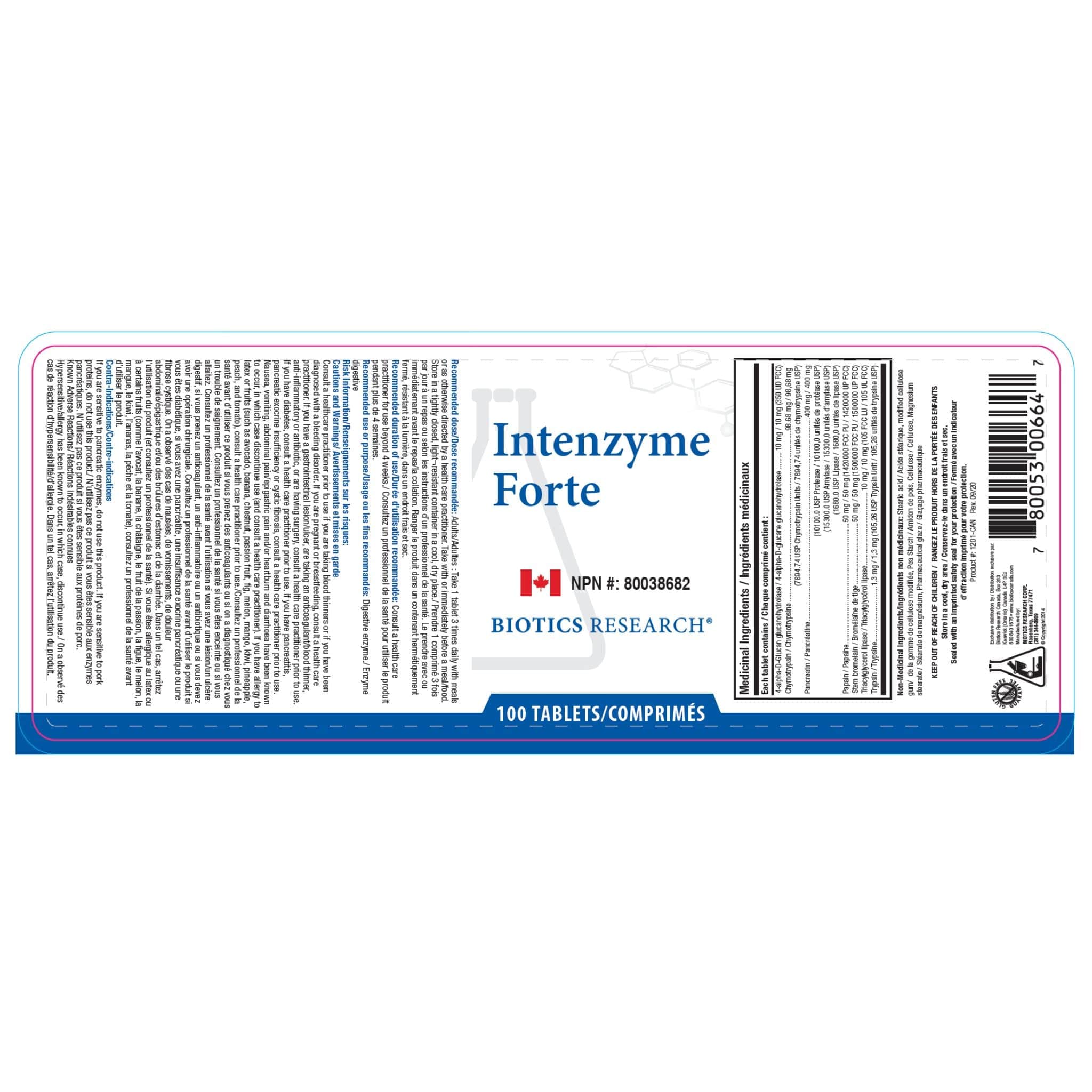 Biotics Research Intenzyme Forte, Proteolytic Enzymes, 50-500 Tablets - Image 2