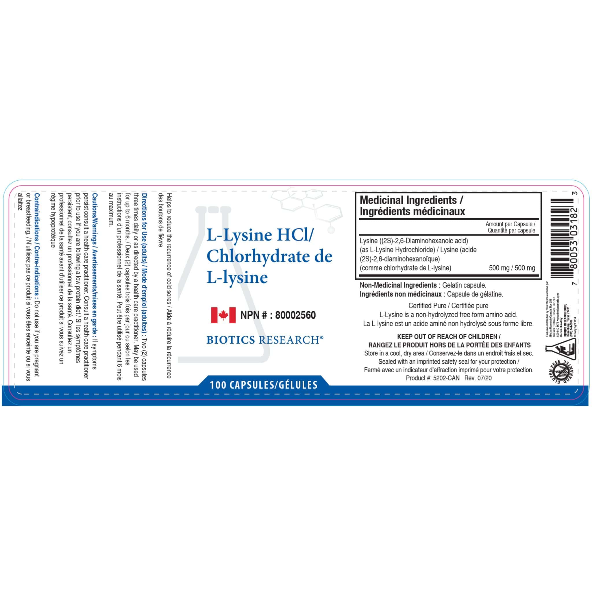 Biotics Research L-Lysine-HCL, Cold Sore and Herpes Outbreak Prevention and Relief, Supports Immunity, Energy & Calcium Absorption, 100 Capsules - Image 2