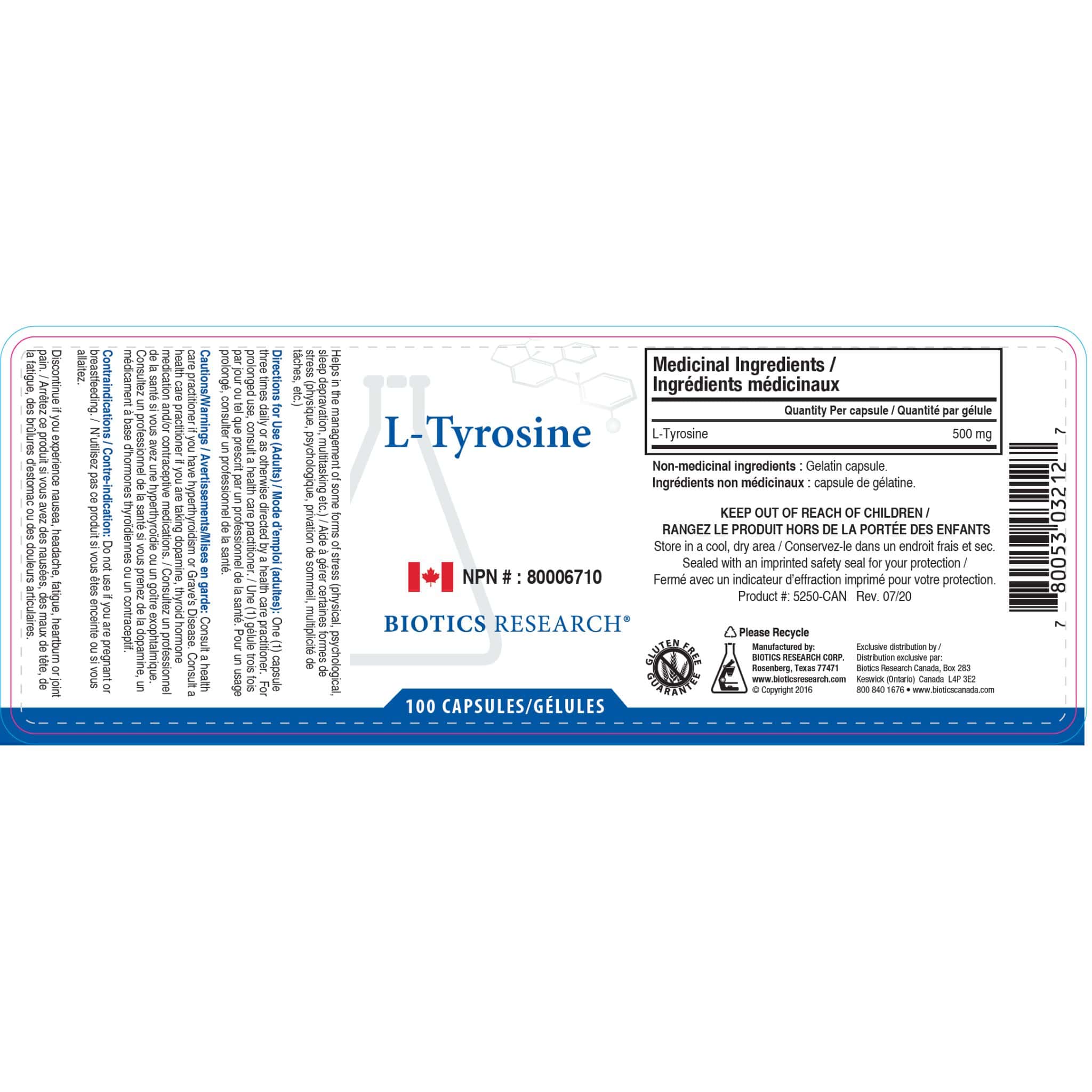 Biotics Research L-Tyrosine, Supports Mood, Stress Management, and Cognitive Function, 100 Capsules - Image 2