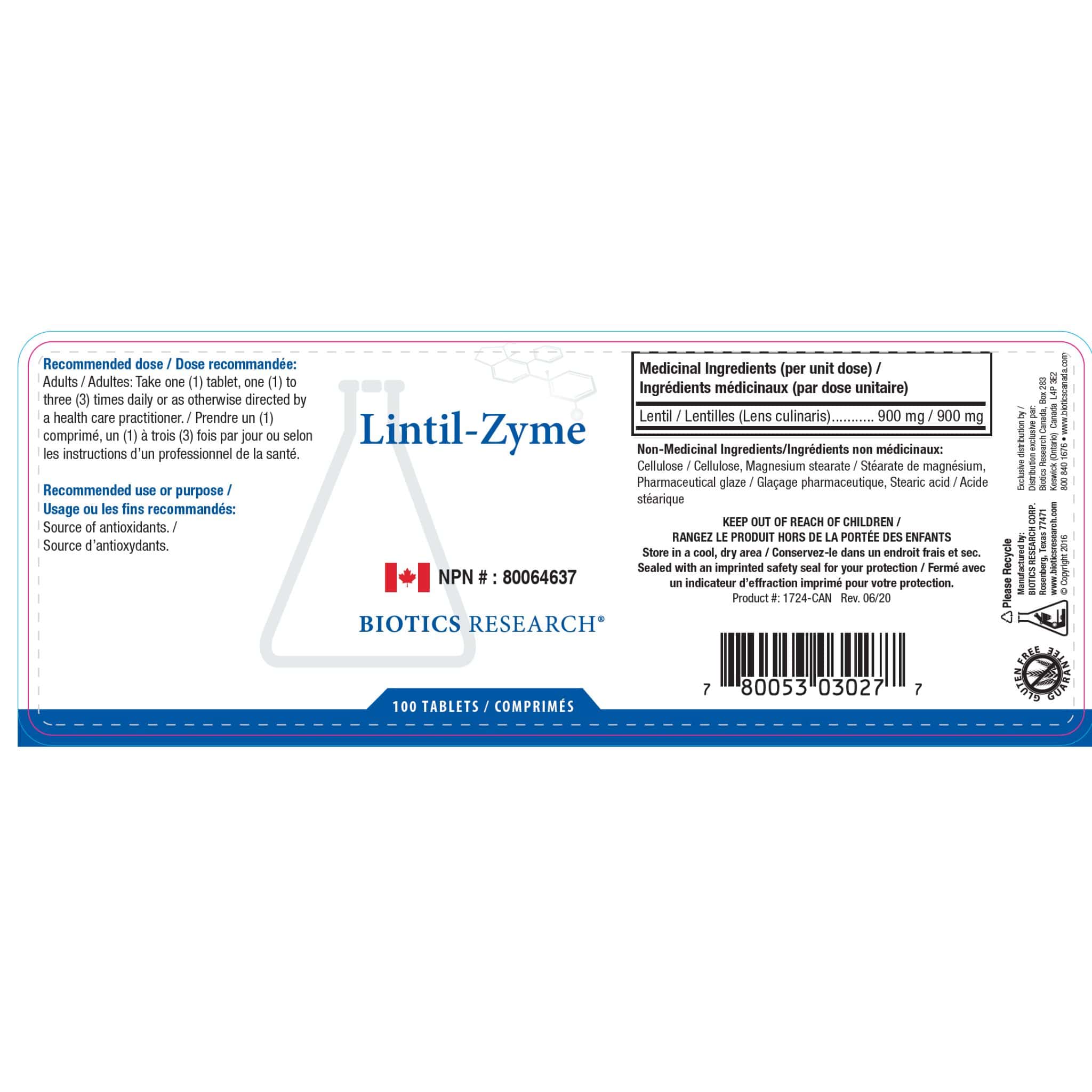 Biotics Research Lintil-Zyme, Adrenal, Brain and Mental Support, 100 Tablets - Image 2