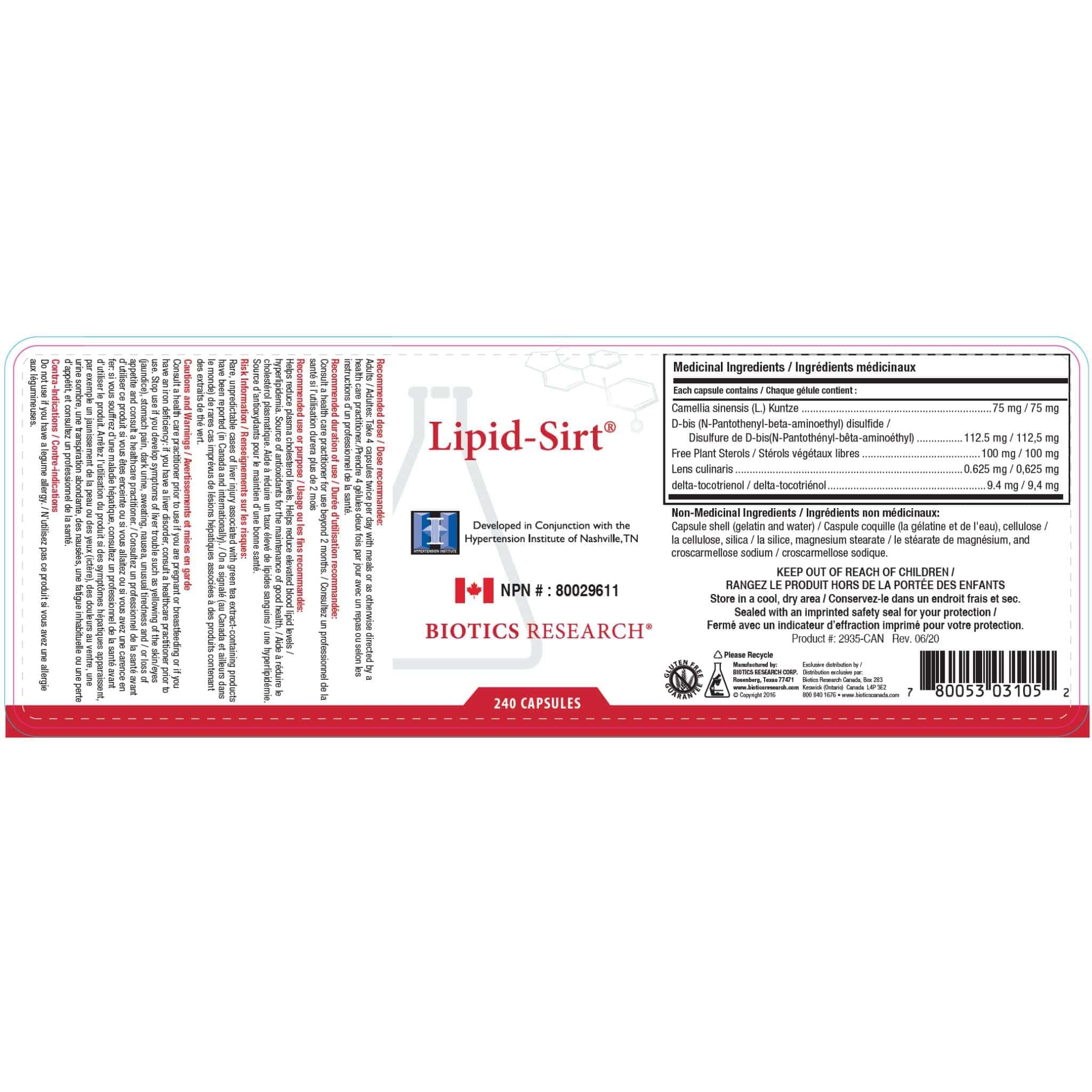 Biotics Research Lipid-Sirt, Cholesterol Support and Heart Health Supplement, 240 Capsules - Image 2