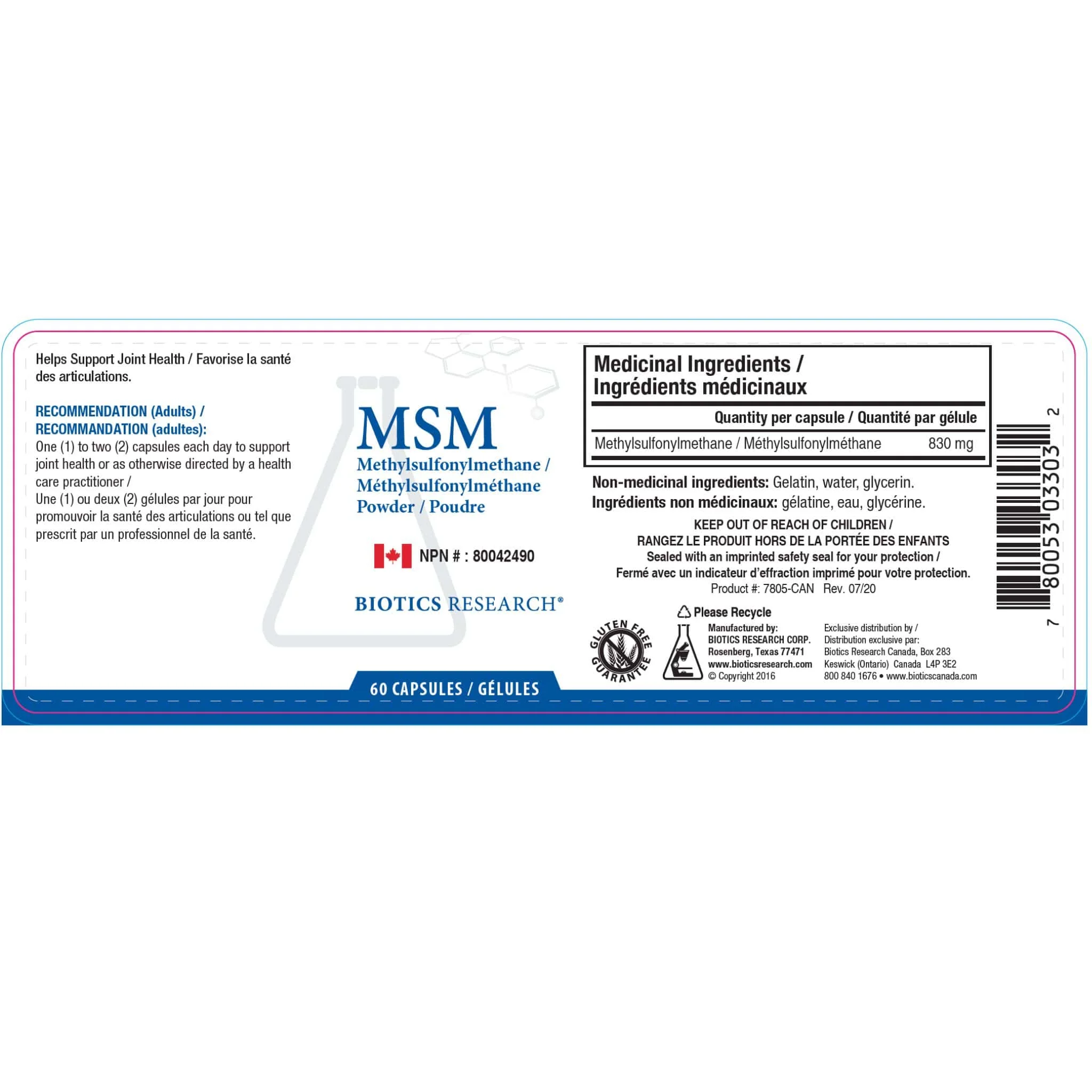 Biotics Research MSM, Methylsulfonylmethane 830mg, Sulfur Support for Joints, Skin, Detox and Collagen. 60 Capsules - Image 2