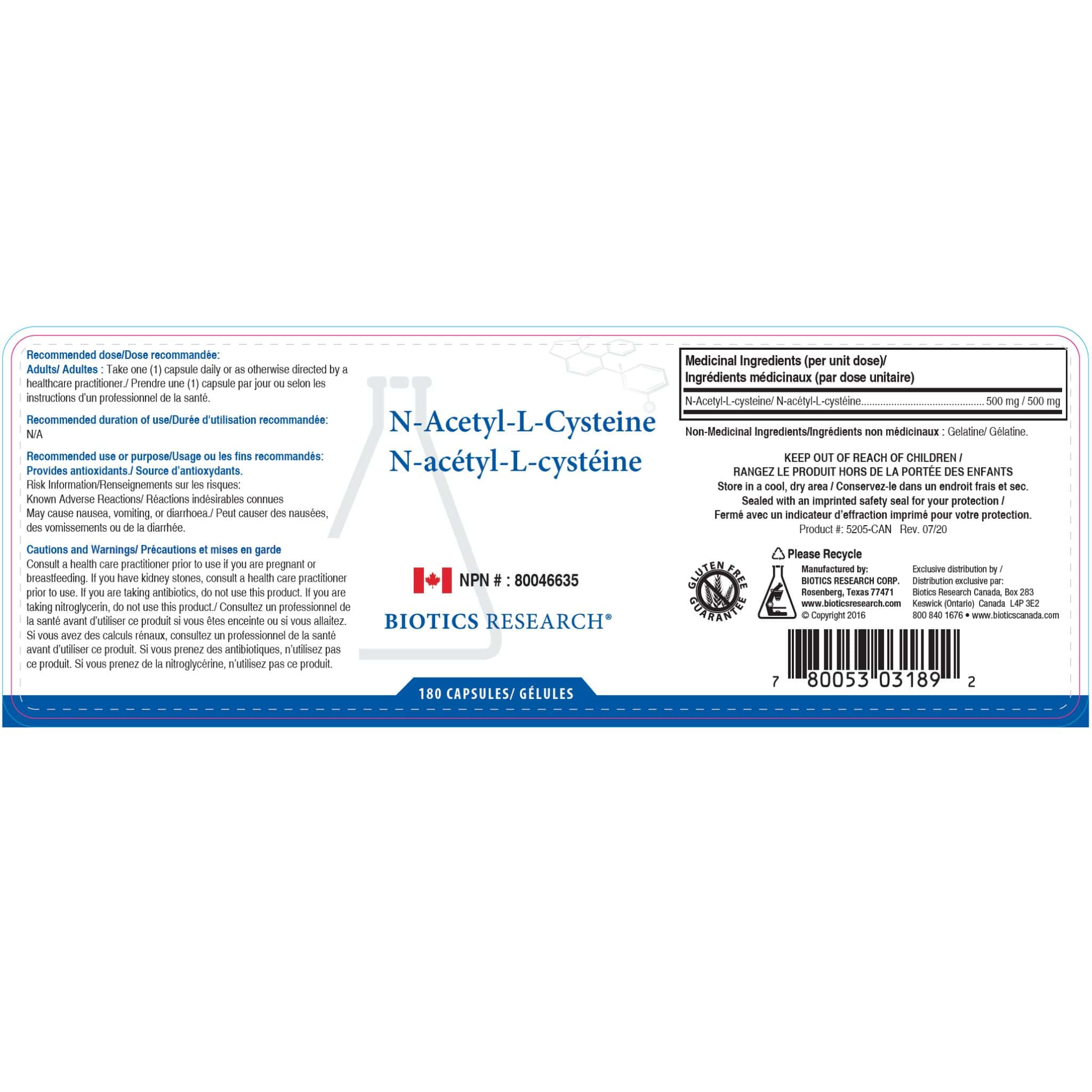 Biotics Research NAC, N-Acetyl-L-Cysteine, 180 Capsules - Image 2