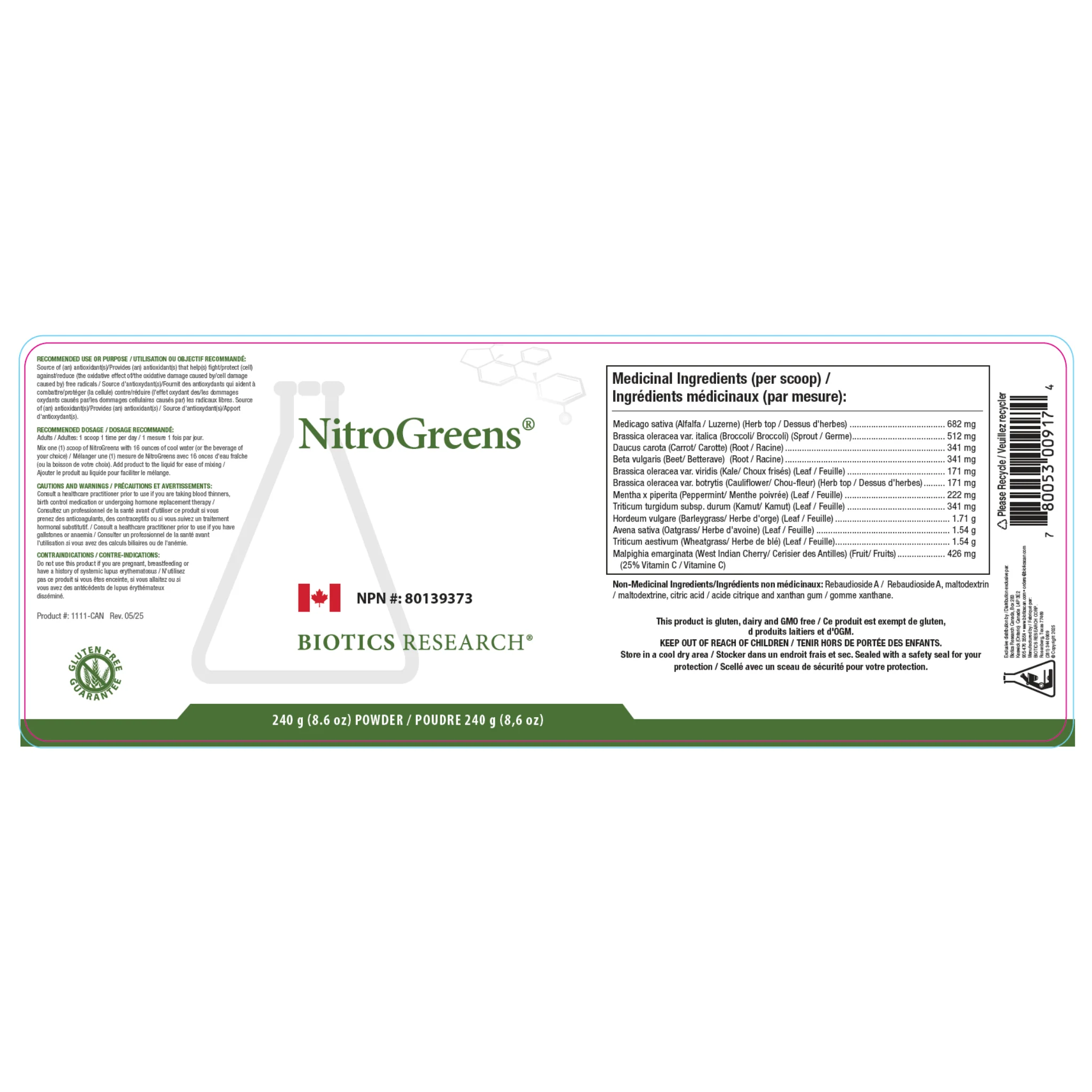 Biotics Research Nitro Greens, Organic Superfood and Vegetable Powder, 240g - Image 2