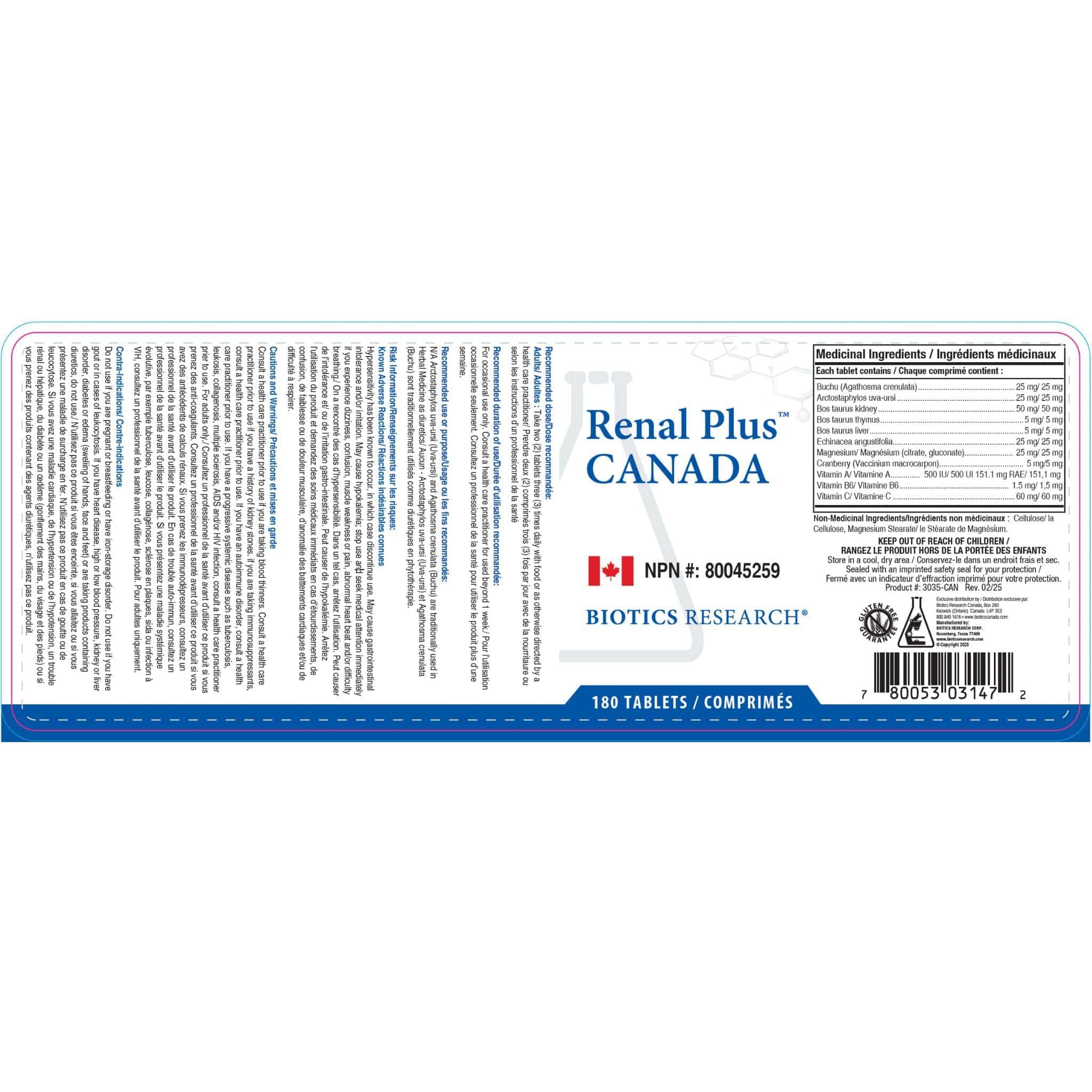Biotics Research Renal Plus, Kidney Support with Glandulars and Botanicals, 180 Tablets - Image 2