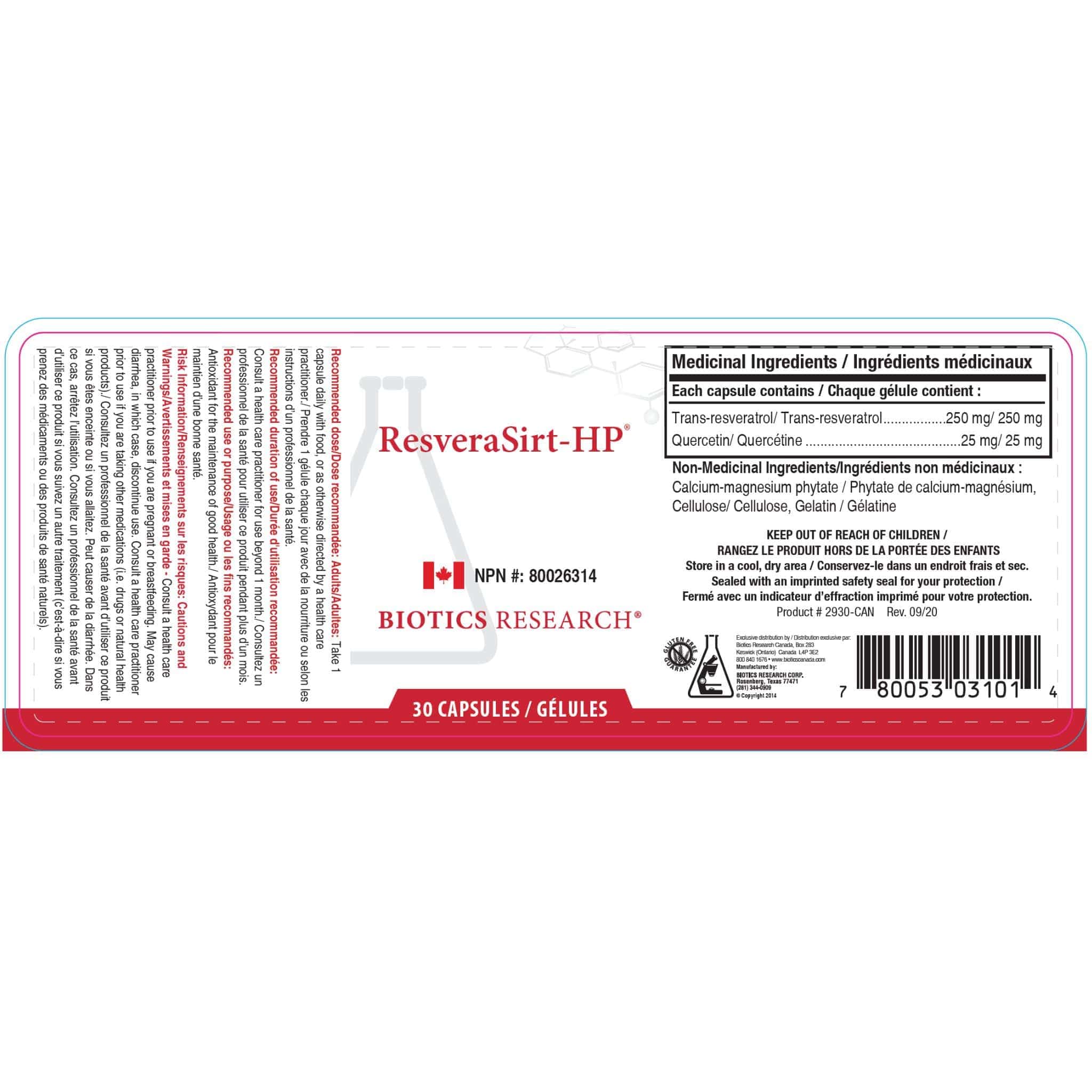 Biotics Research ResveraSirt-HP, Anti-Inflammatory and AntiViral, 30-120 Capsules - Image 2