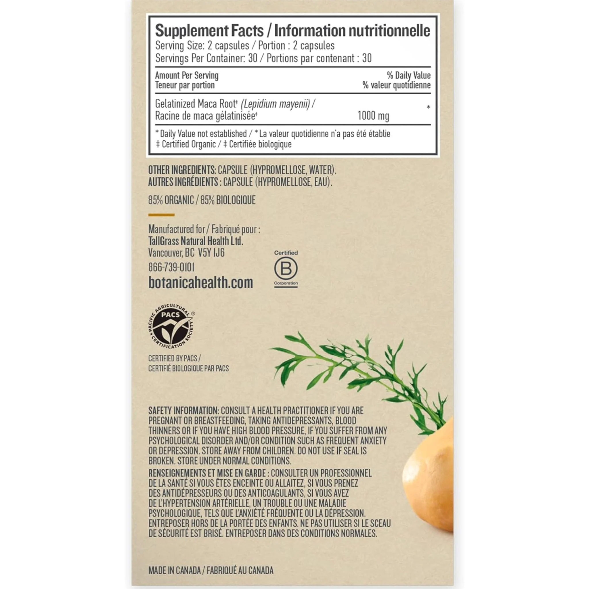 Botanica Maca Root Capsules (Certified Organic), 60 Capsules - Image 2