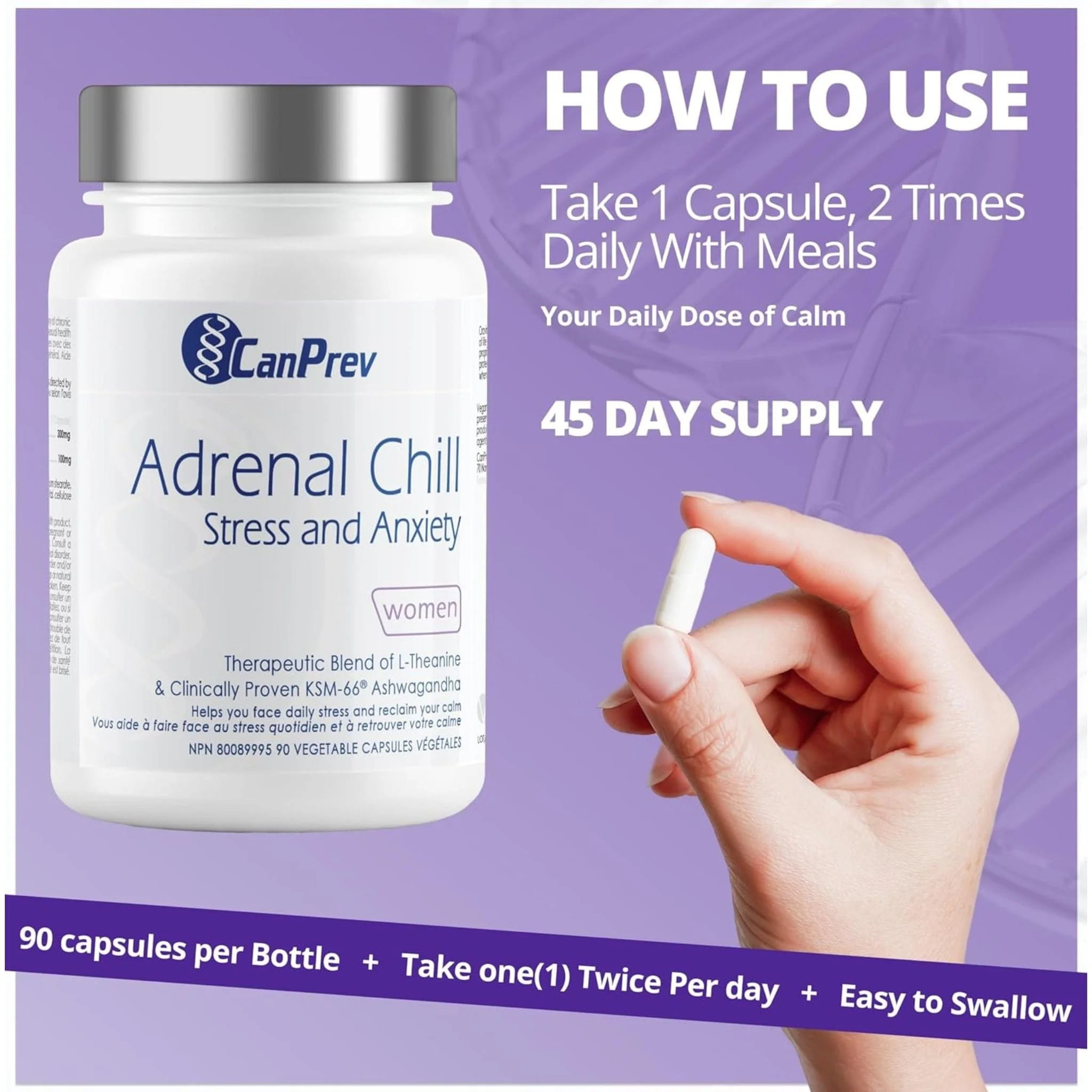 CanPrev Adrenal Chill for Women, 90 Vegetable Capsules - Image 7