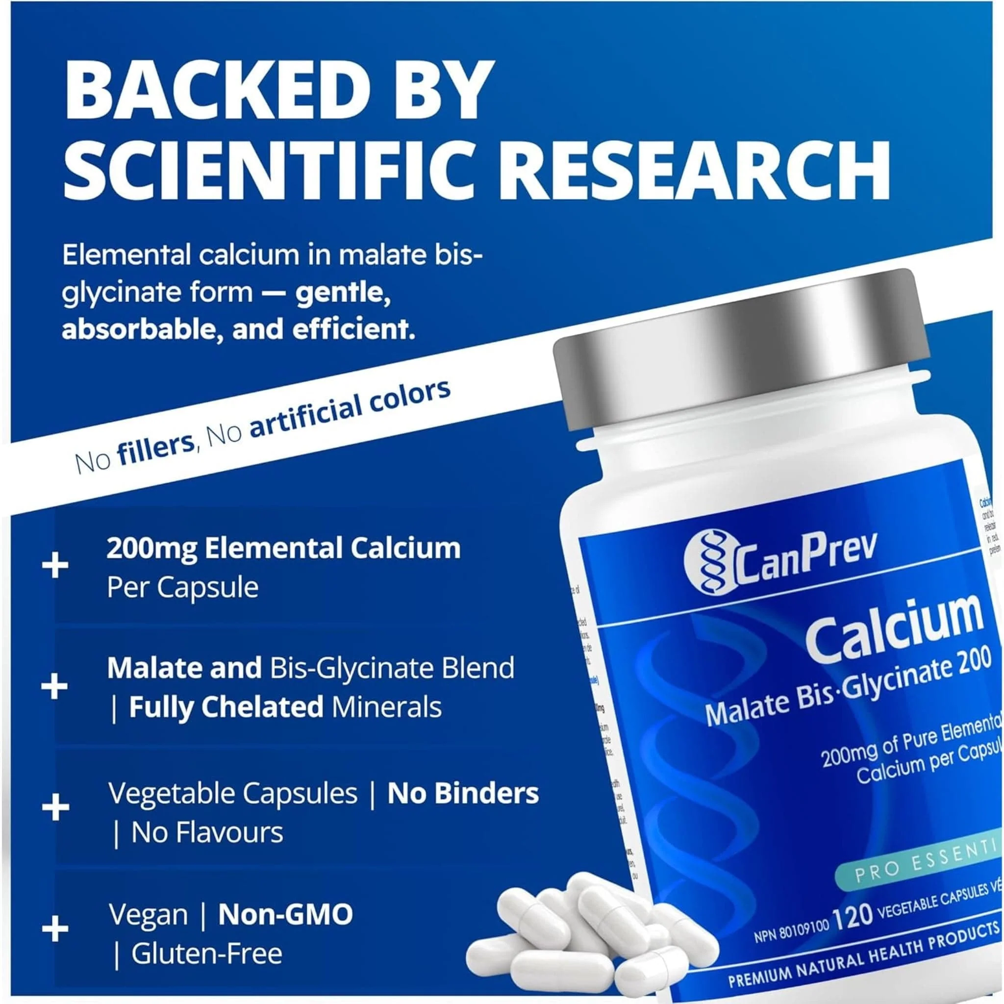 CanPrev Calcium Malate Bis-Glycinate 200mg, 120 Capsules - Image 4