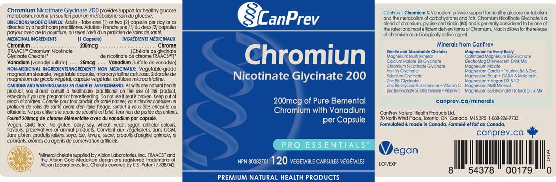 CanPrev Chromium Nicotinate Glycinate 200, 120 Capsules - Image 2