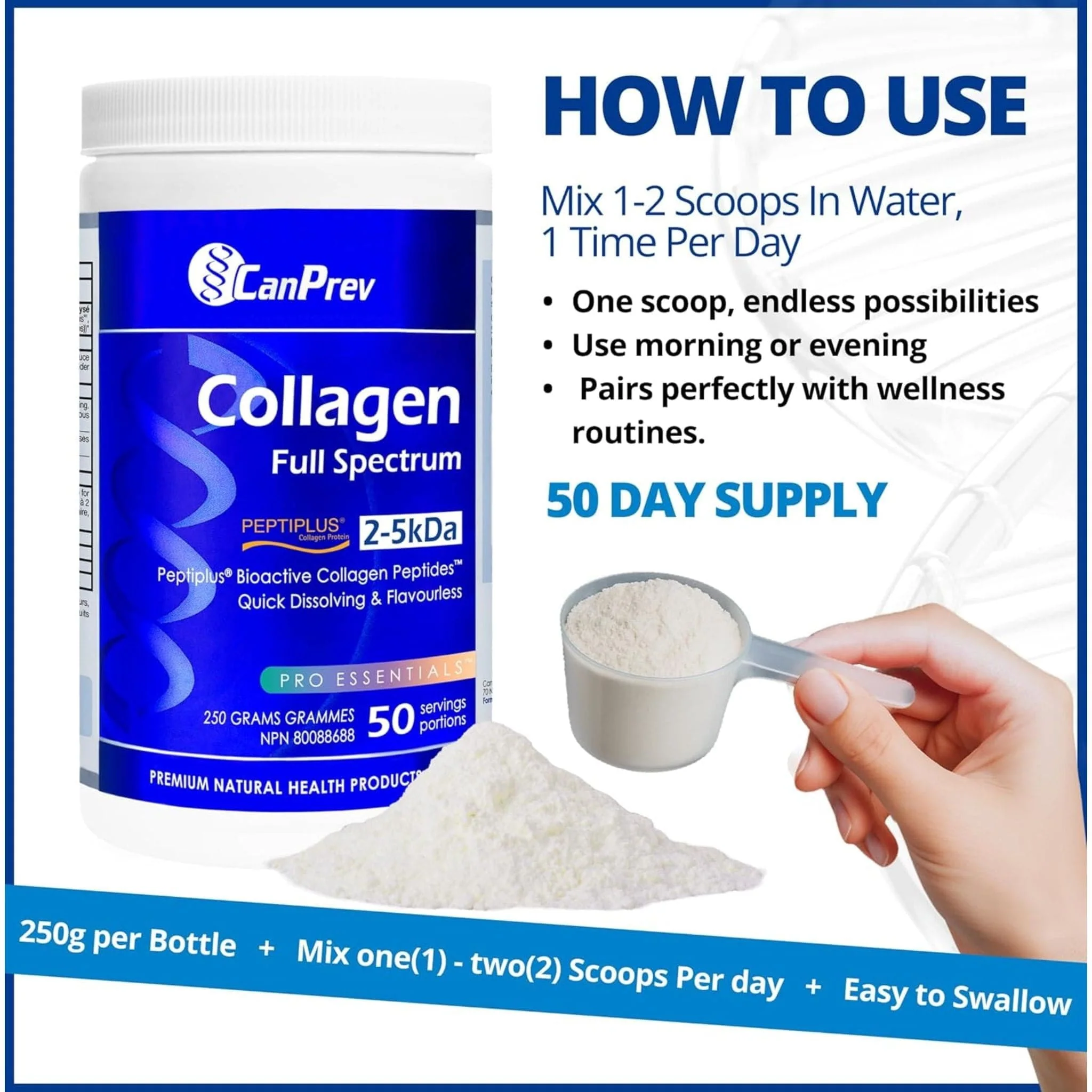 CanPrev Collagen Full Spectrum Peptiplus 100% Pure Hydrolyzed Powder, 250g - Image 7