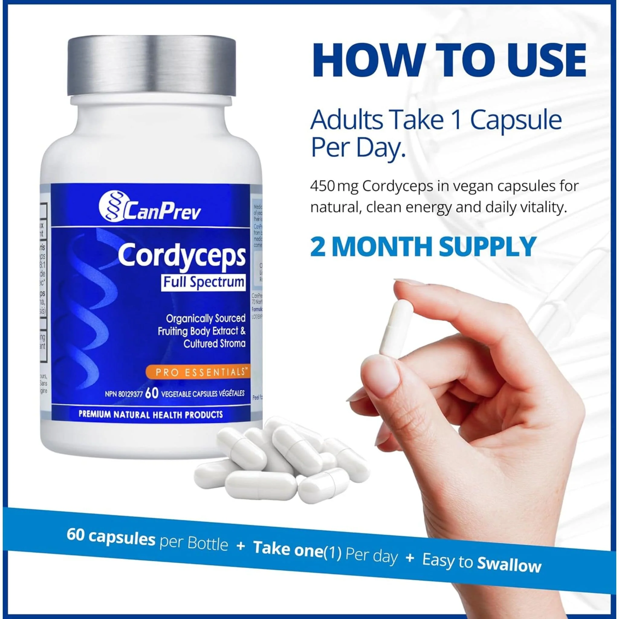 CanPrev	Cordyceps Full Spectrum, Natural Energy Booster, Exercise Performance and Immune Support, 60 Vegetable Capsules - Image 4