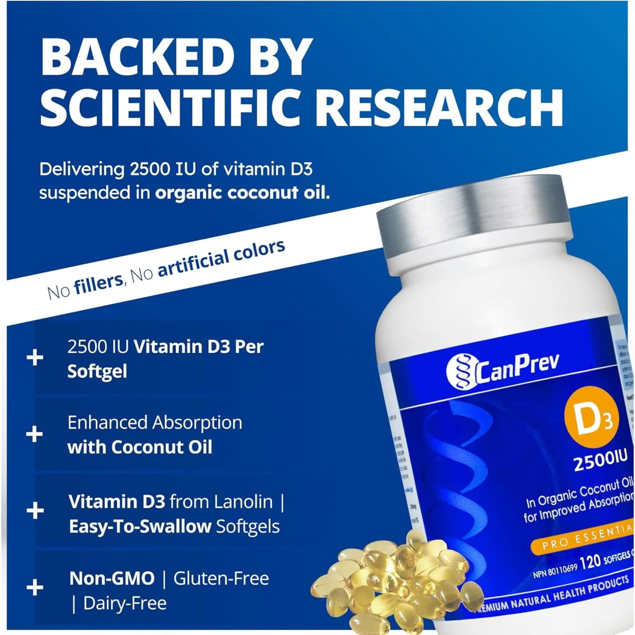 CanPrev Vitamin D3 2500IU Softgels in a MCT Oil Base - Image 5