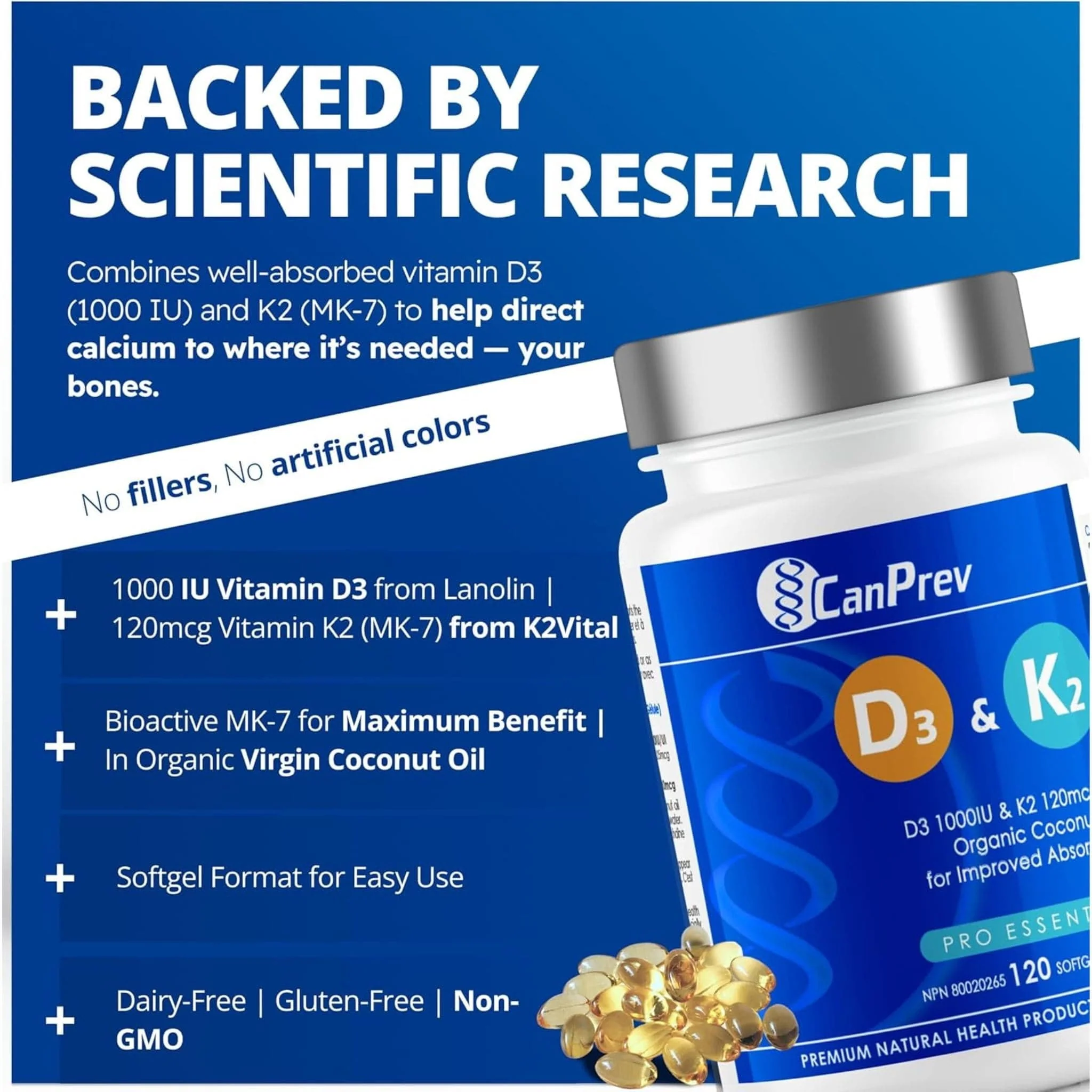 CanPrev D3 + K2 Softgels in Organic Coconut Oil - Image 15