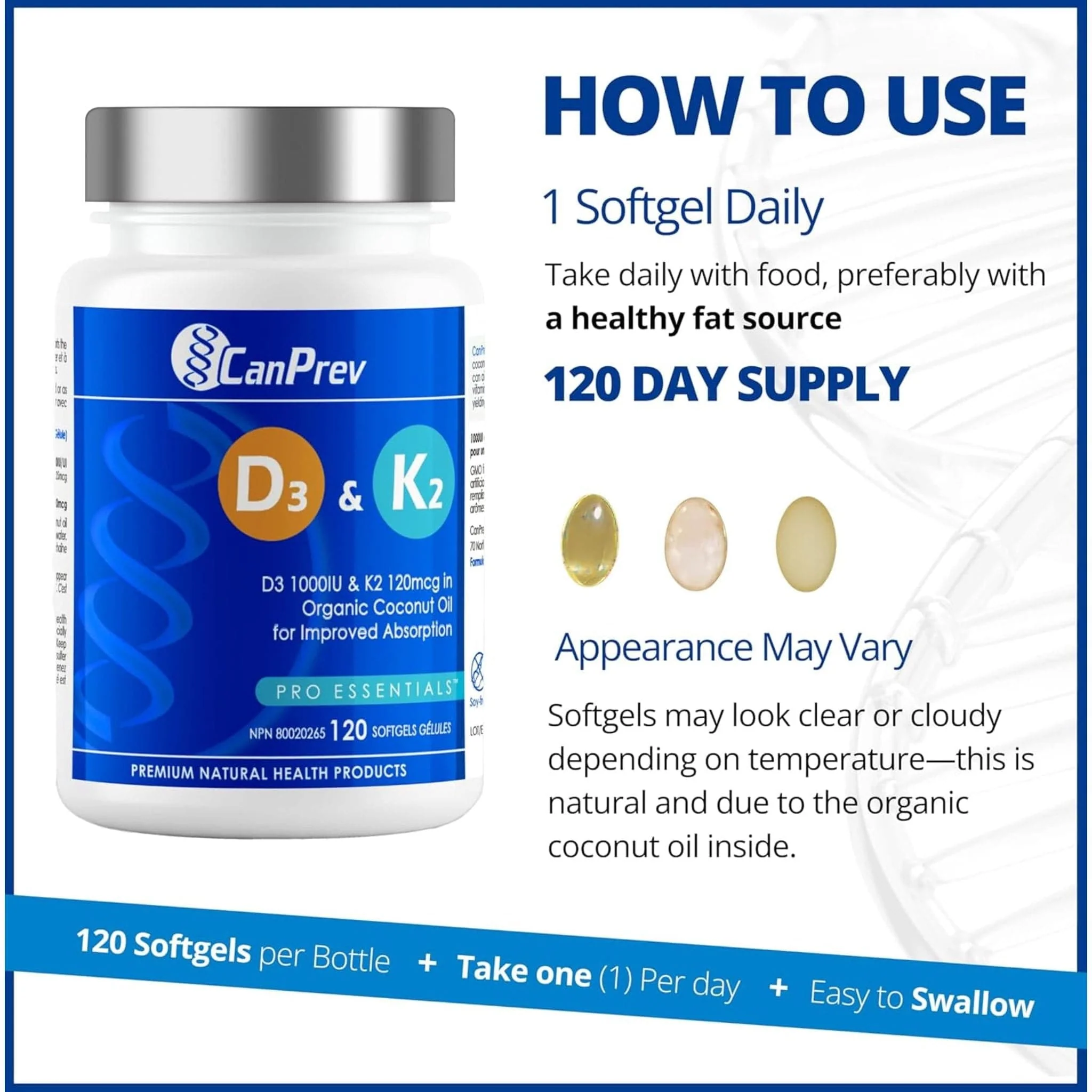 CanPrev D3 + K2 Softgels in Organic Coconut Oil - Image 17